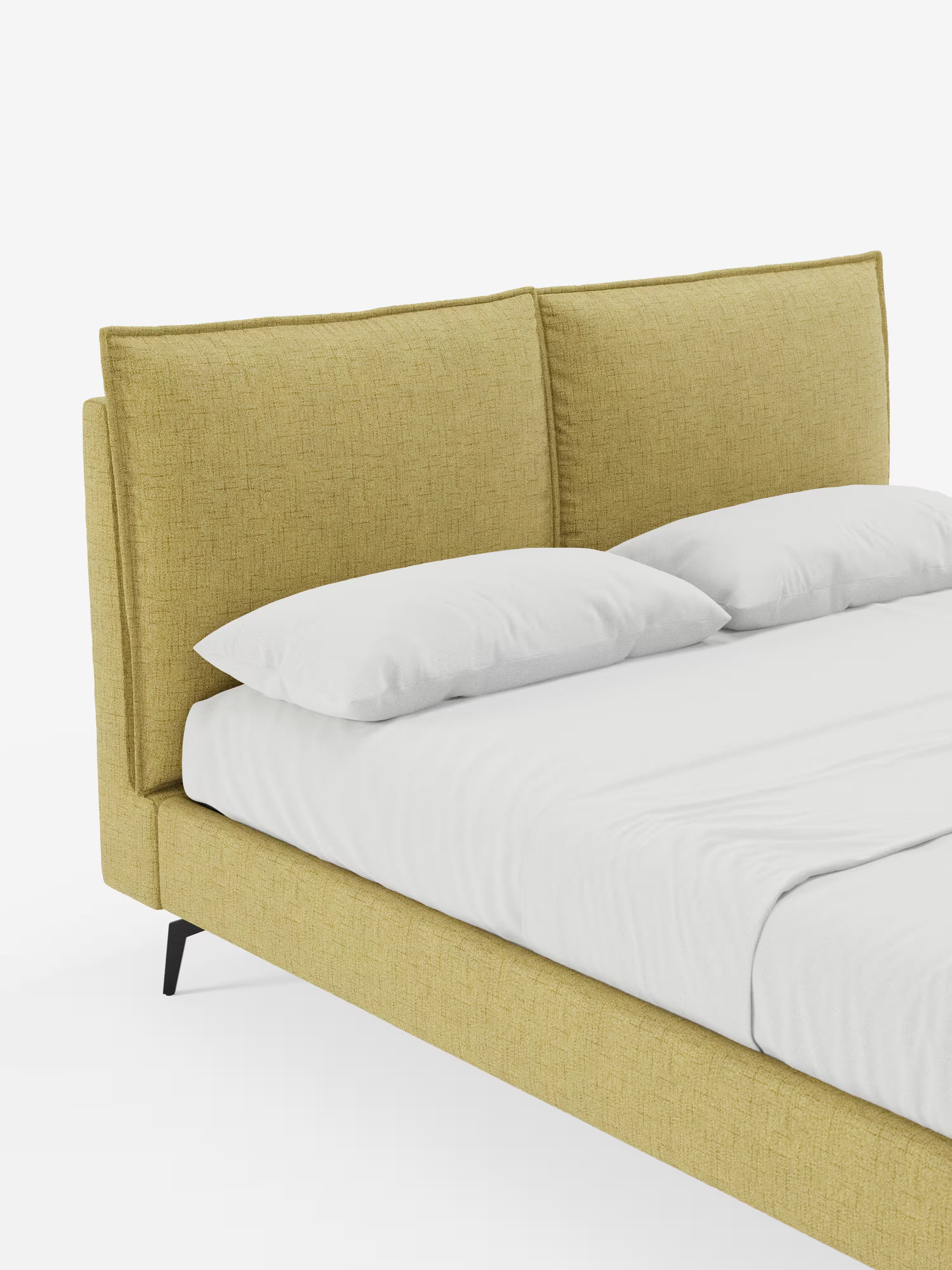 Cloe Cama acolchada de diseño elegante con patas de metal y tejido flameado impermeable