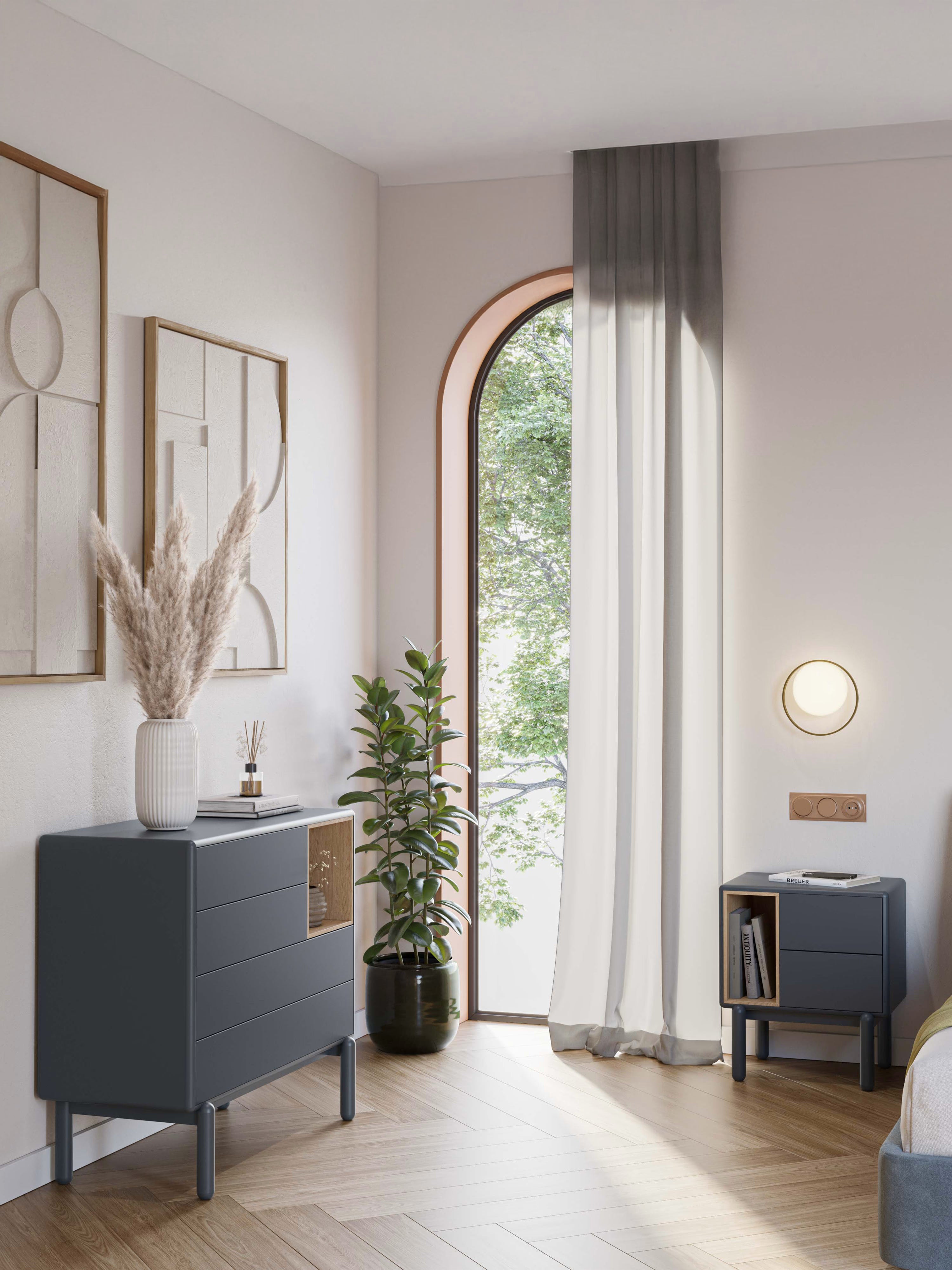 Corvo comodino in mdf laccato antracite - design moderno 48 x 55 cm
