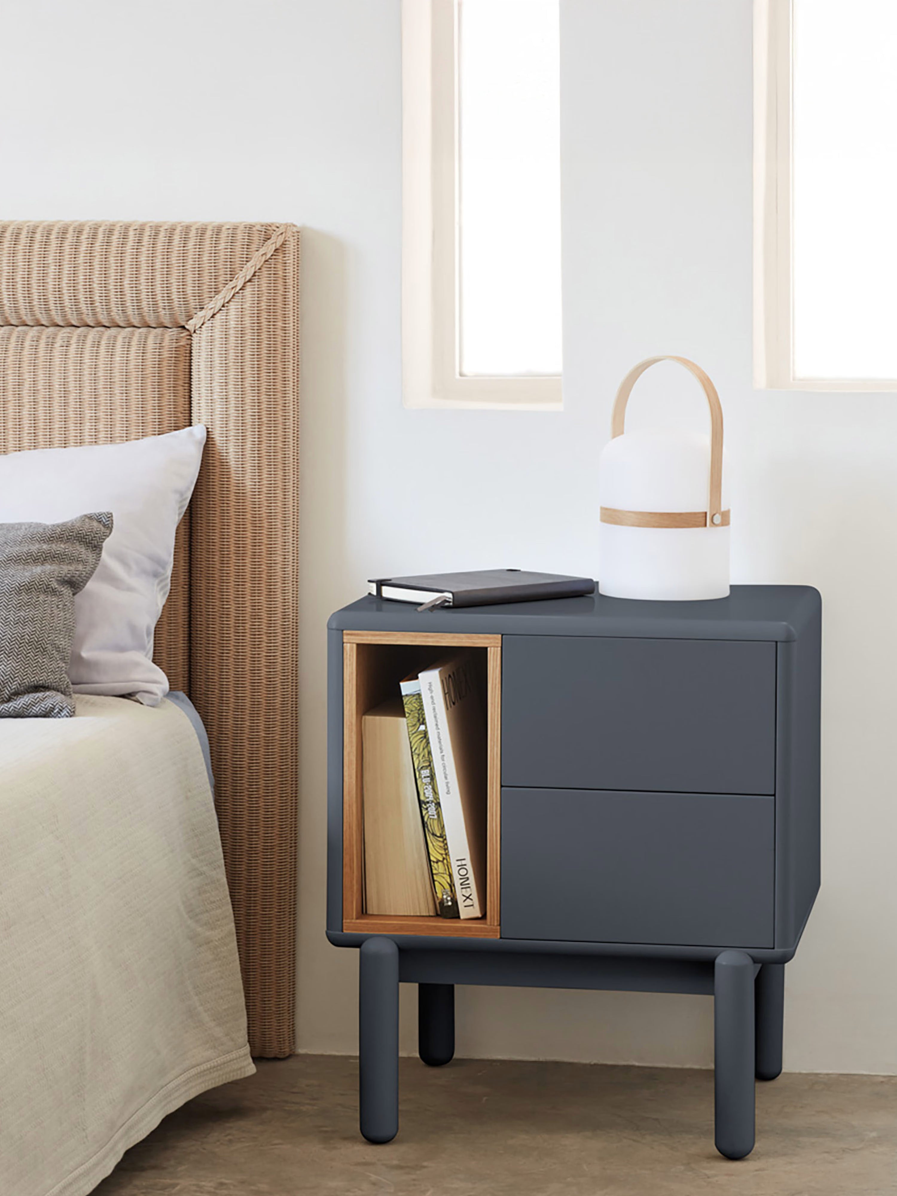 Corvo comodino in mdf laccato antracite - design moderno 48 x 55 cm
