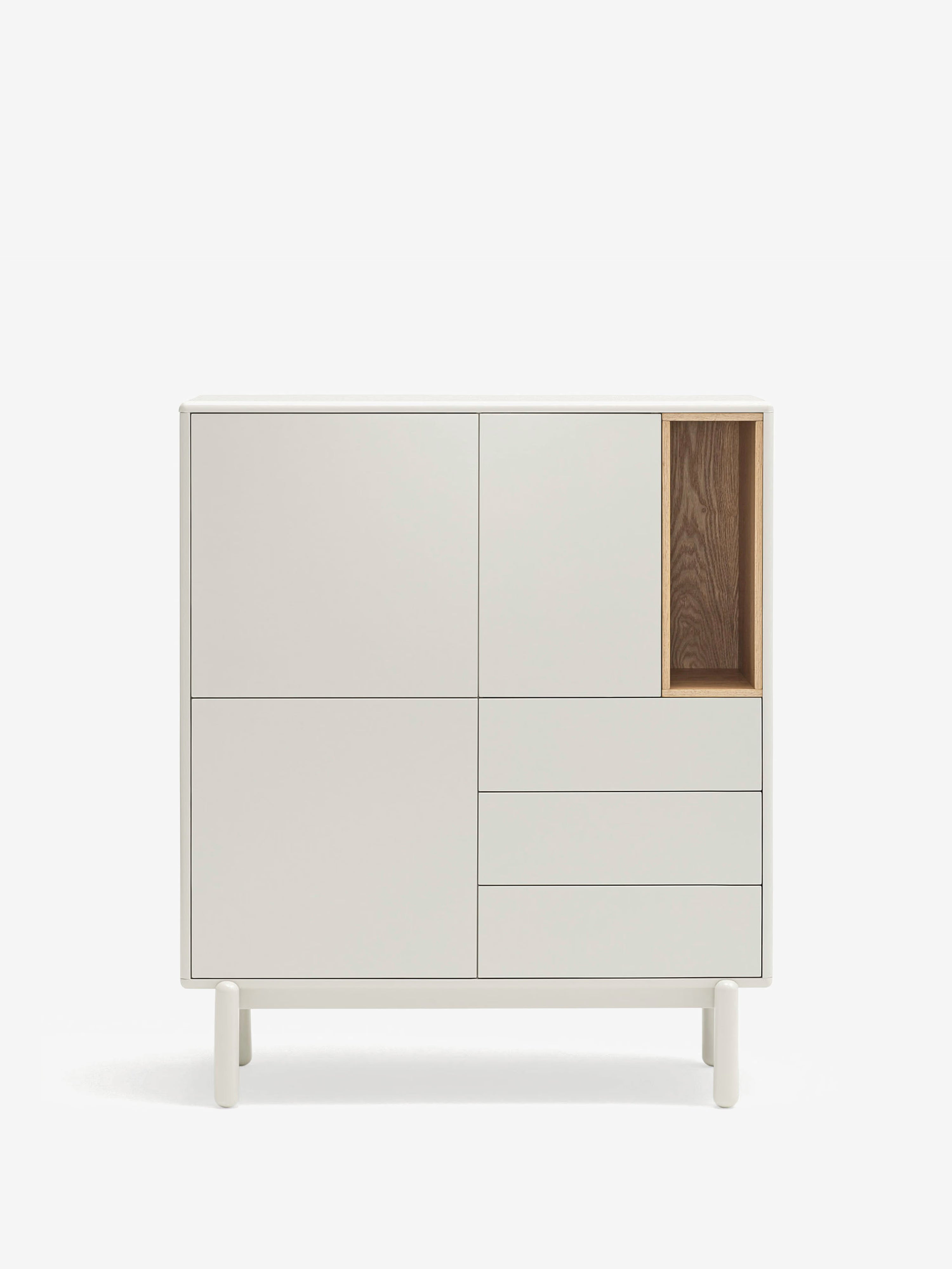 Corvo credenza alta color crema e rovere naturale - base in legno massello 100 x 120 cm