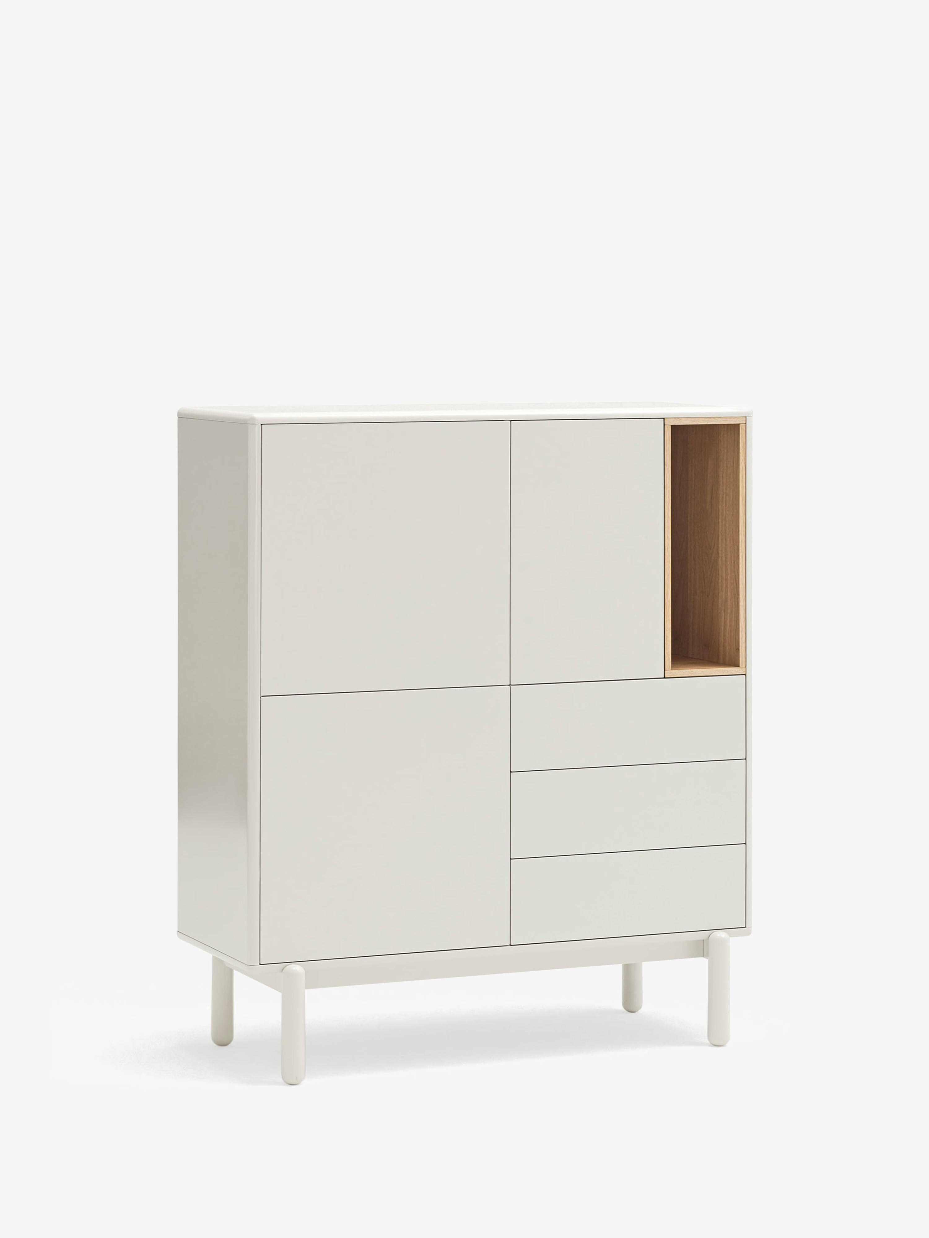 Corvo credenza alta color crema e rovere naturale - base in legno massello 100 x 120 cm