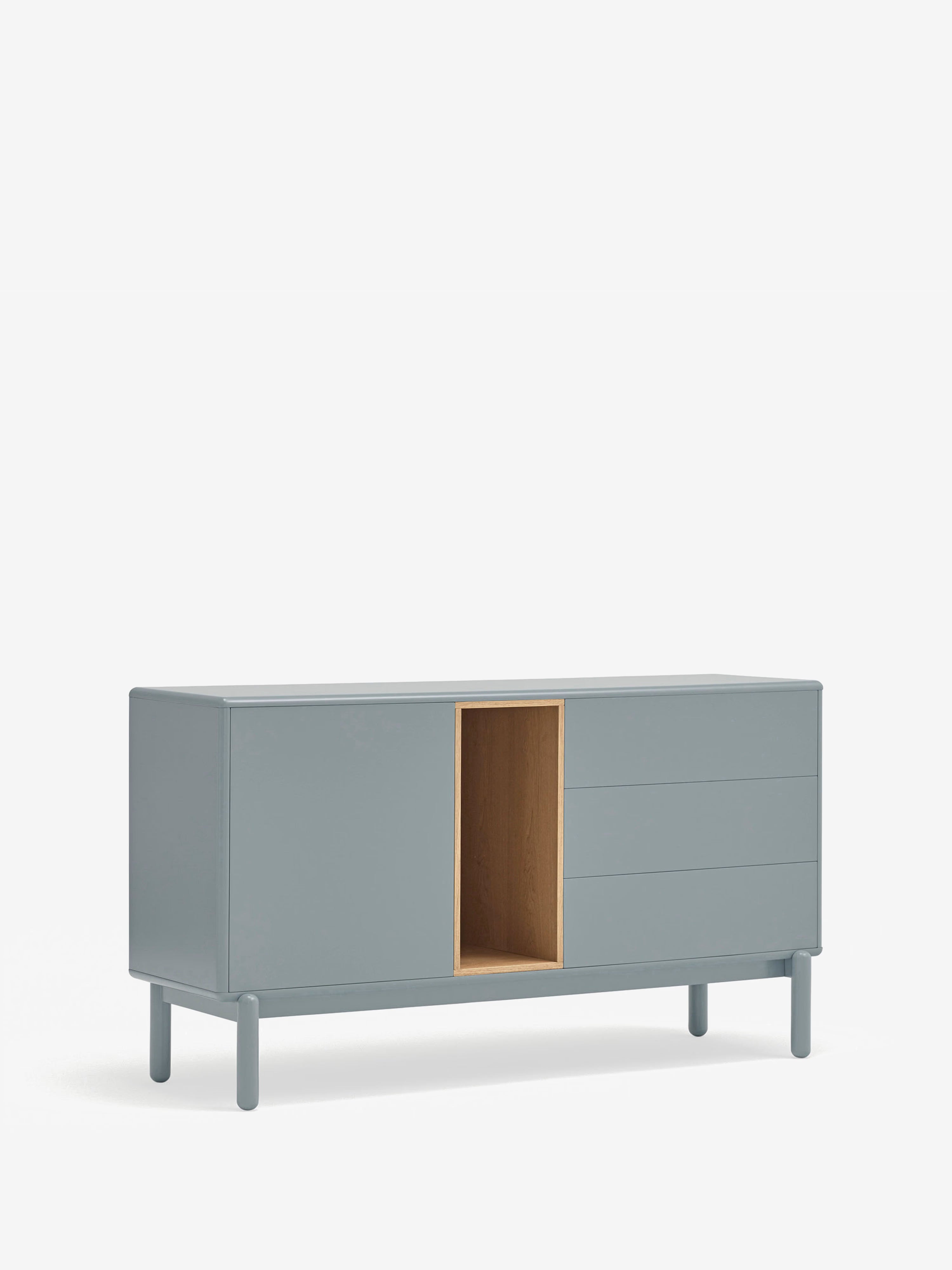 Corvo aparador bajo azul grisáceo y roble natural - base de madera maciza 136 x76 cm