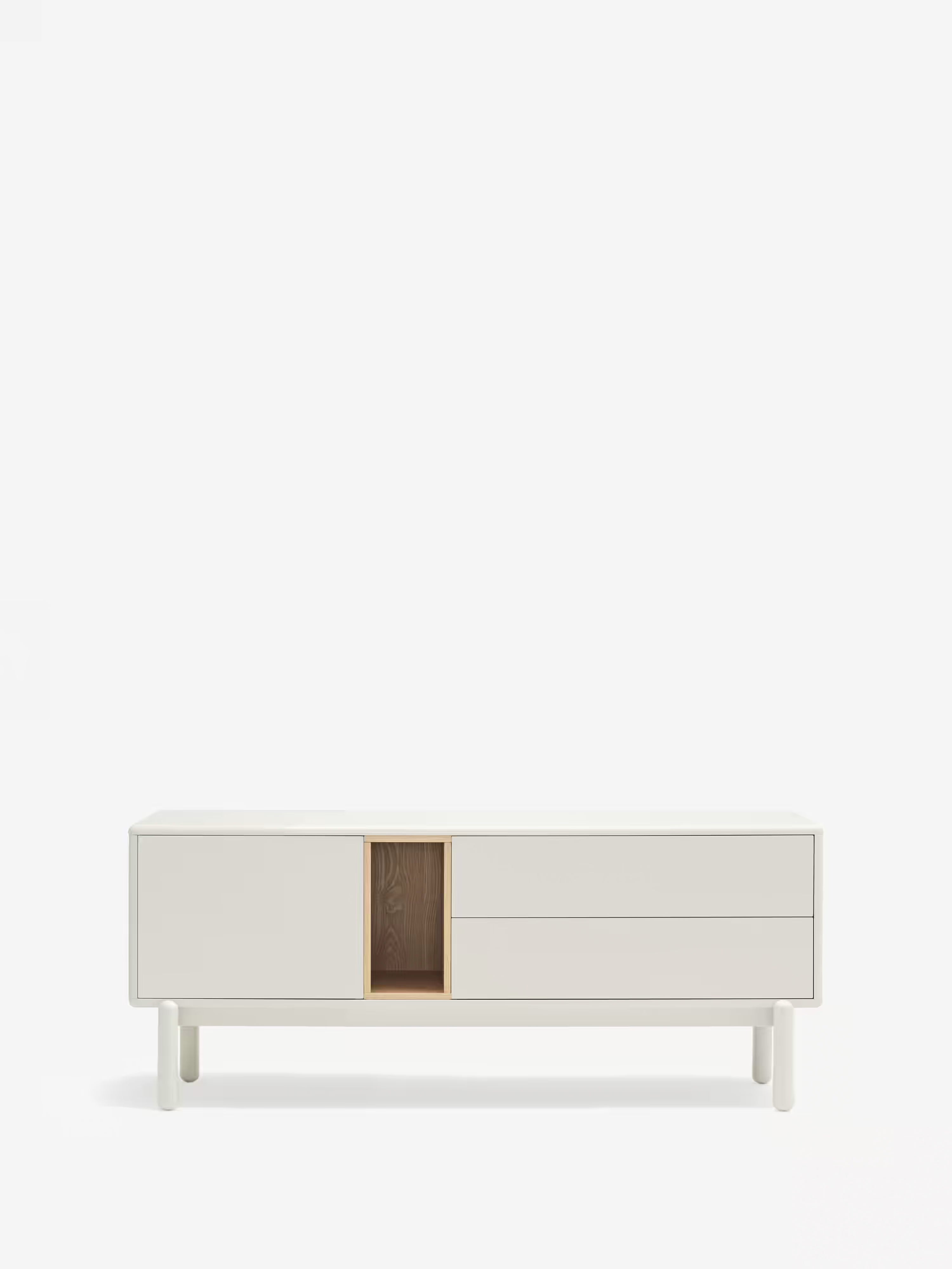 Corvo TV cabinet in cream and natural oak - solid wood base 140 x 56 cm