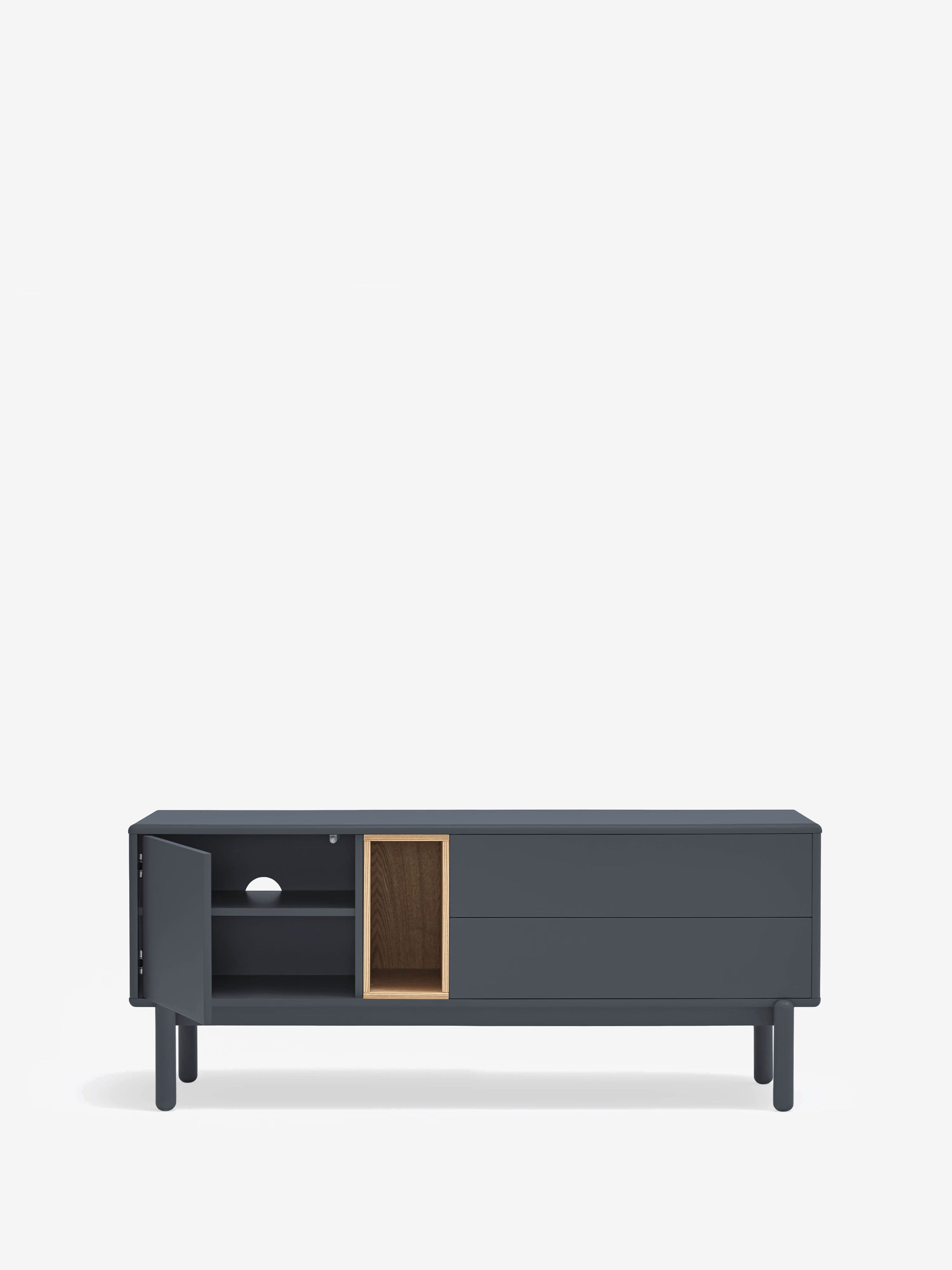 Corvo mueble para TV gris antracita y roble natural - base de madera maciza 140 x 56 cm