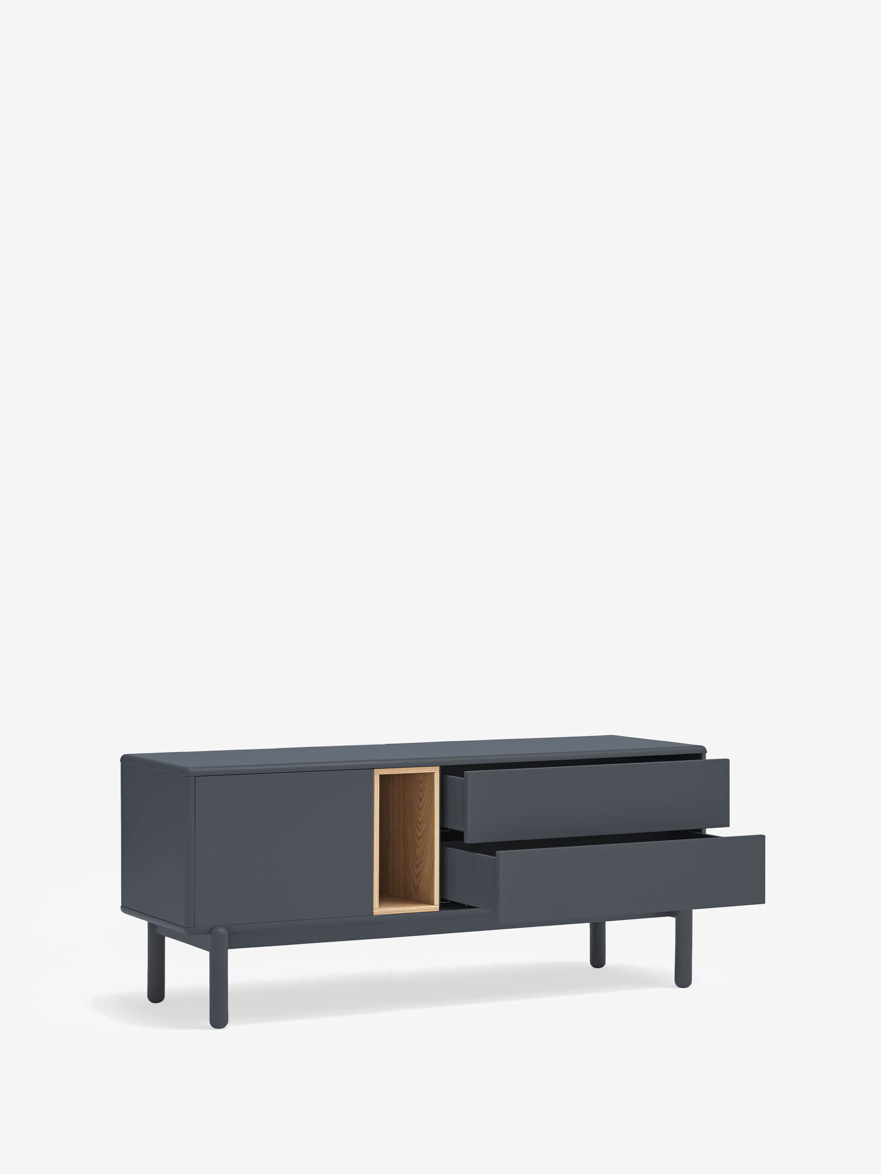 Corvo mueble para TV gris antracita y roble natural - base de madera maciza 140 x 56 cm