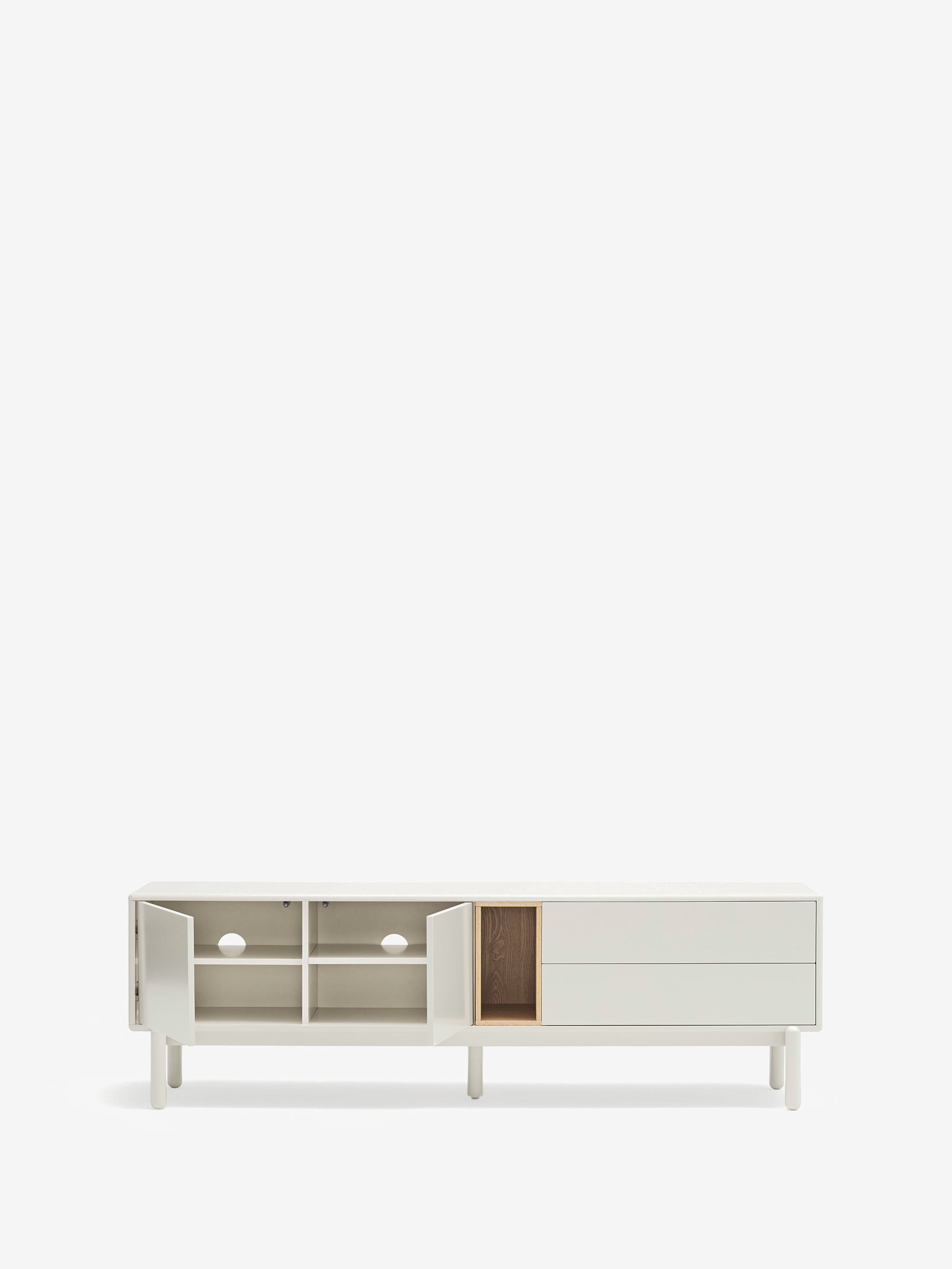 Corvo TV cabinet in cream and natural oak - solid wood base 180 x 56 cm