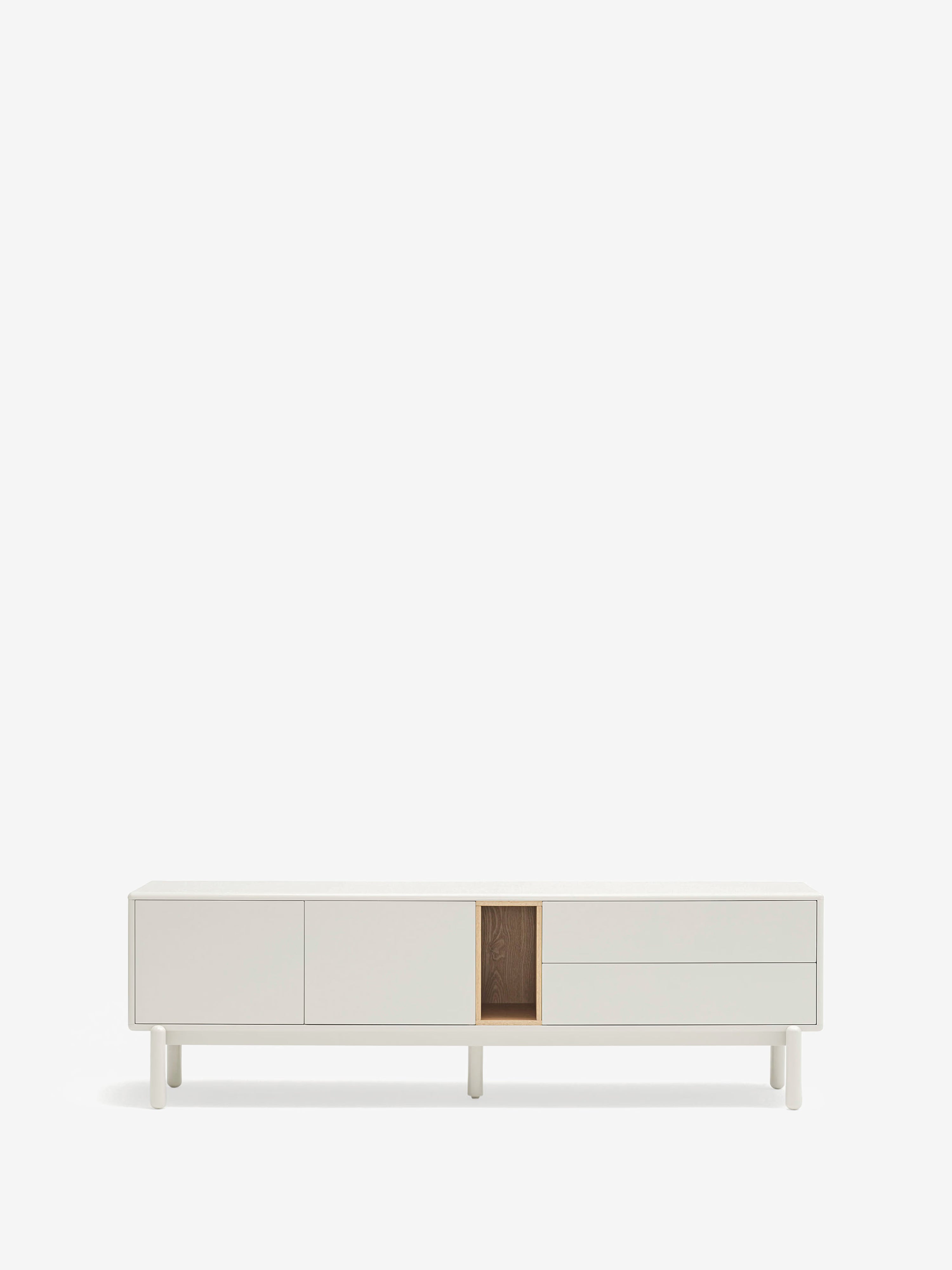 Corvo TV cabinet in cream and natural oak - solid wood base 180 x 56 cm