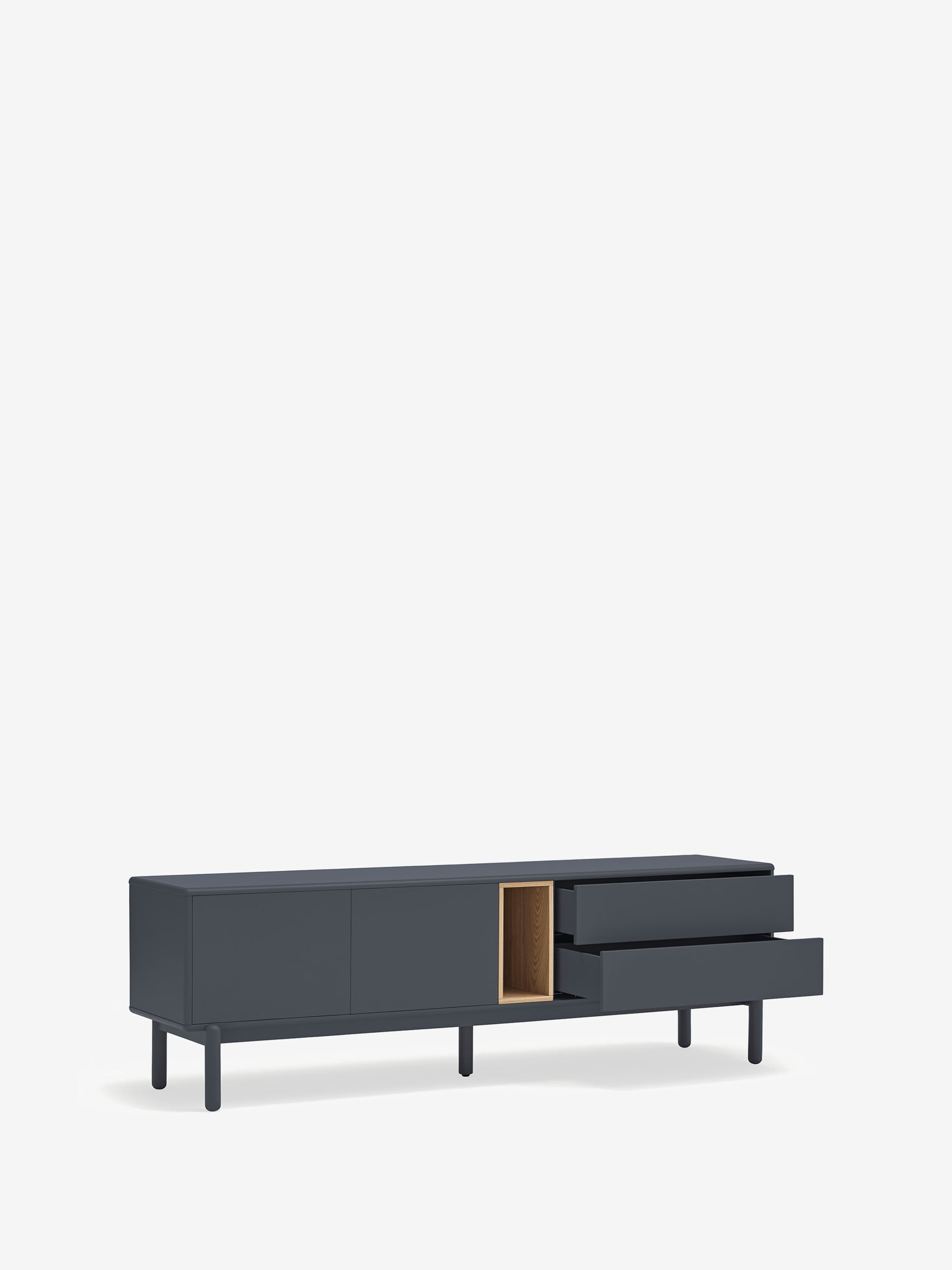 Corvo mueble para TV gris antracita y roble natural - base de madera maciza 180 x 56 cm