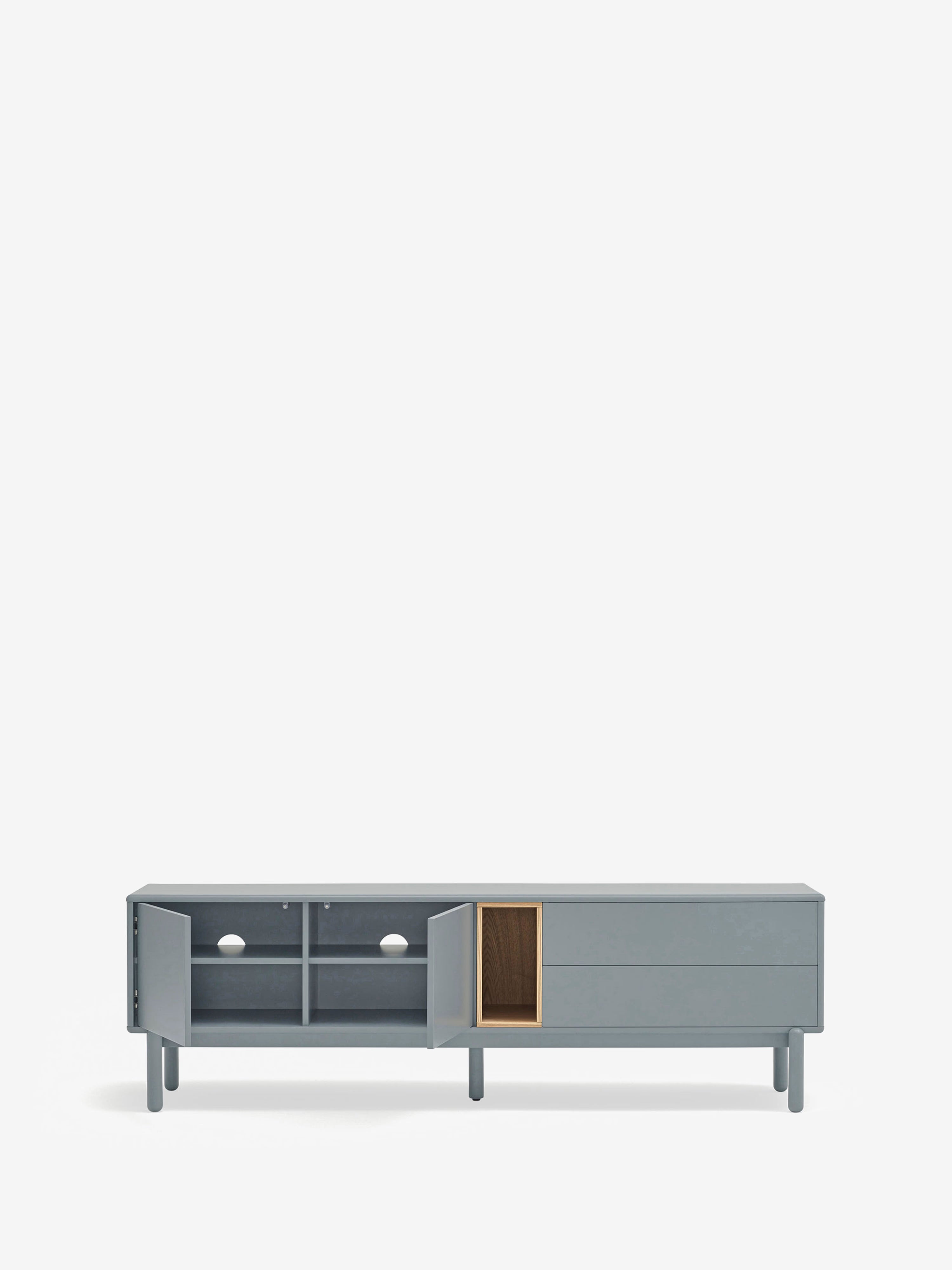 Corvo mueble para TV azul grisáceo y roble natural - base de madera maciza 180 x 56 cm