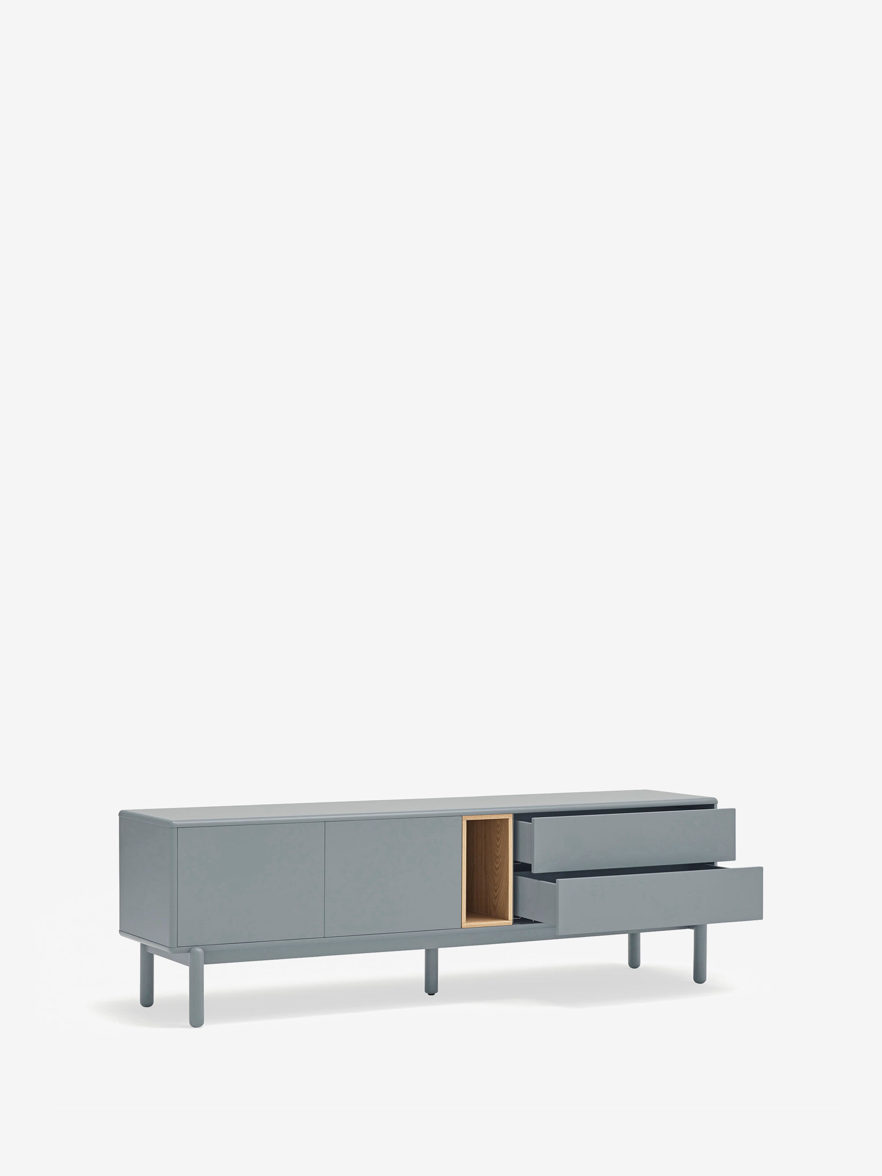 Corvo mueble para TV azul grisáceo y roble natural - base de madera maciza 180 x 56 cm