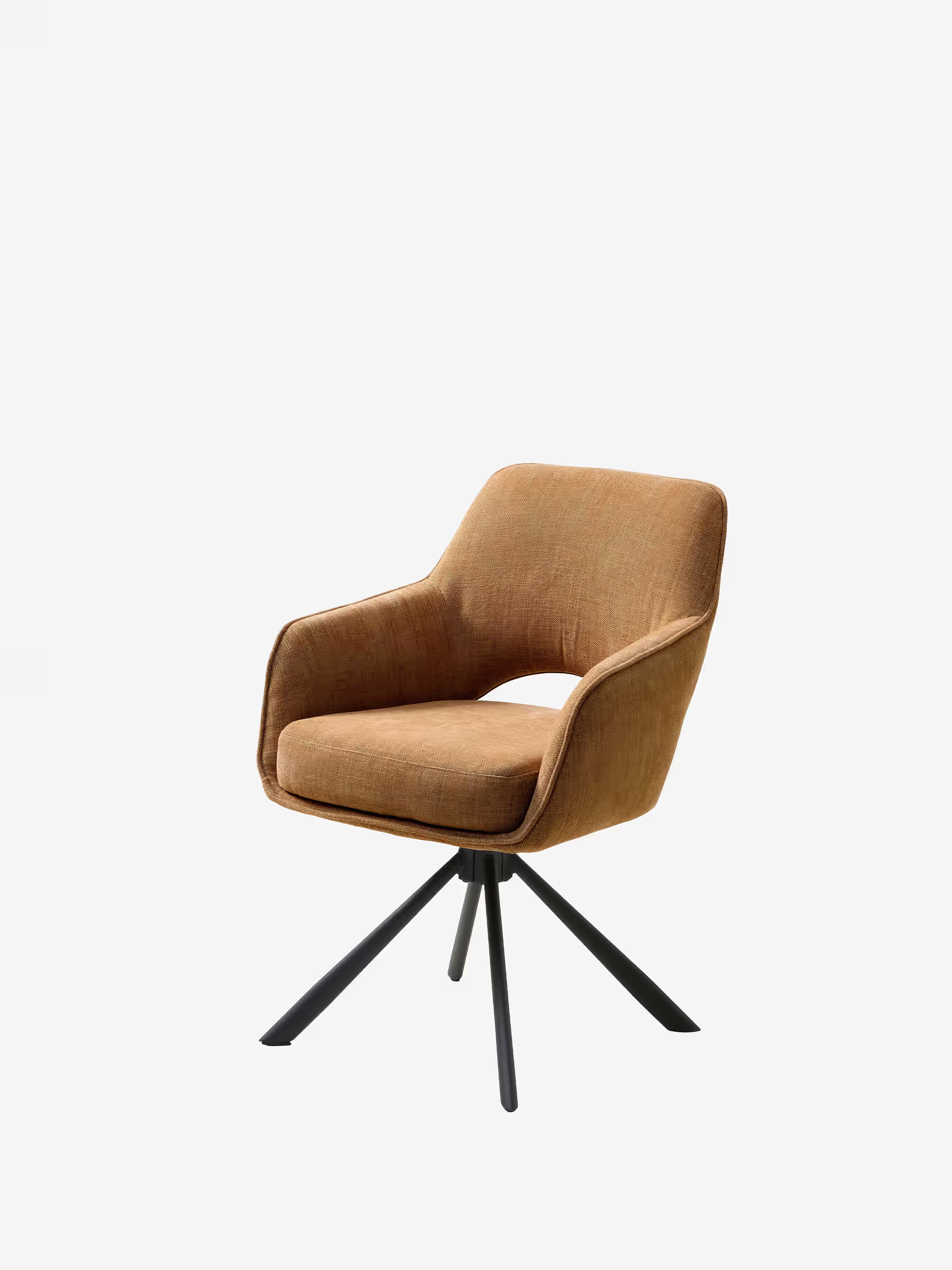 Cowley chaise pivotante rembourrée en tissu rouille et pieds noirs – design moderne