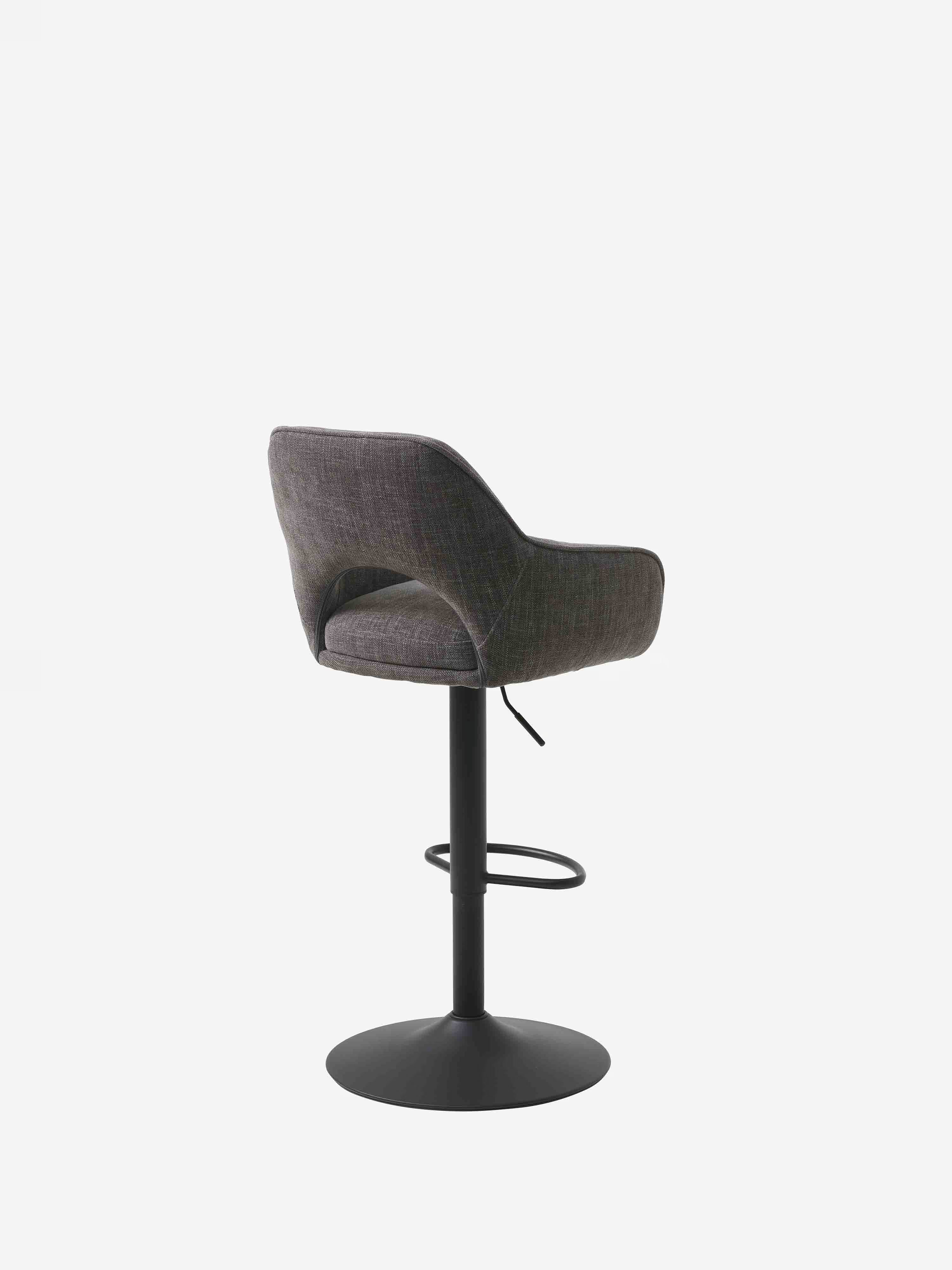 Cowley tabouret réglable et pivotant en tissu gris et métal noir | Design moderne