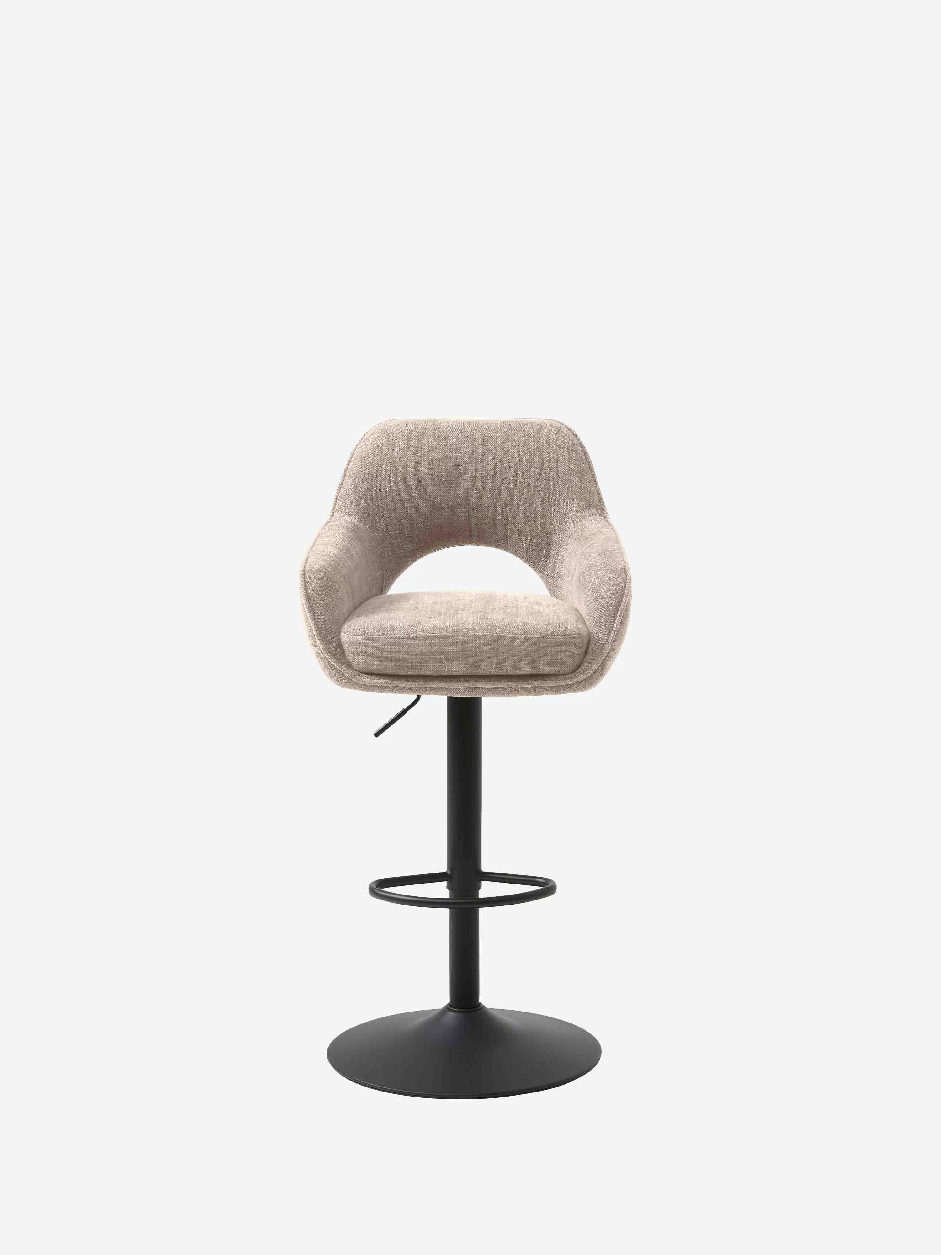 Cowley höhenverstellbarer und drehbarer Hocker aus cremefarbenem Stoff und schwarzem Metall | modernes Design