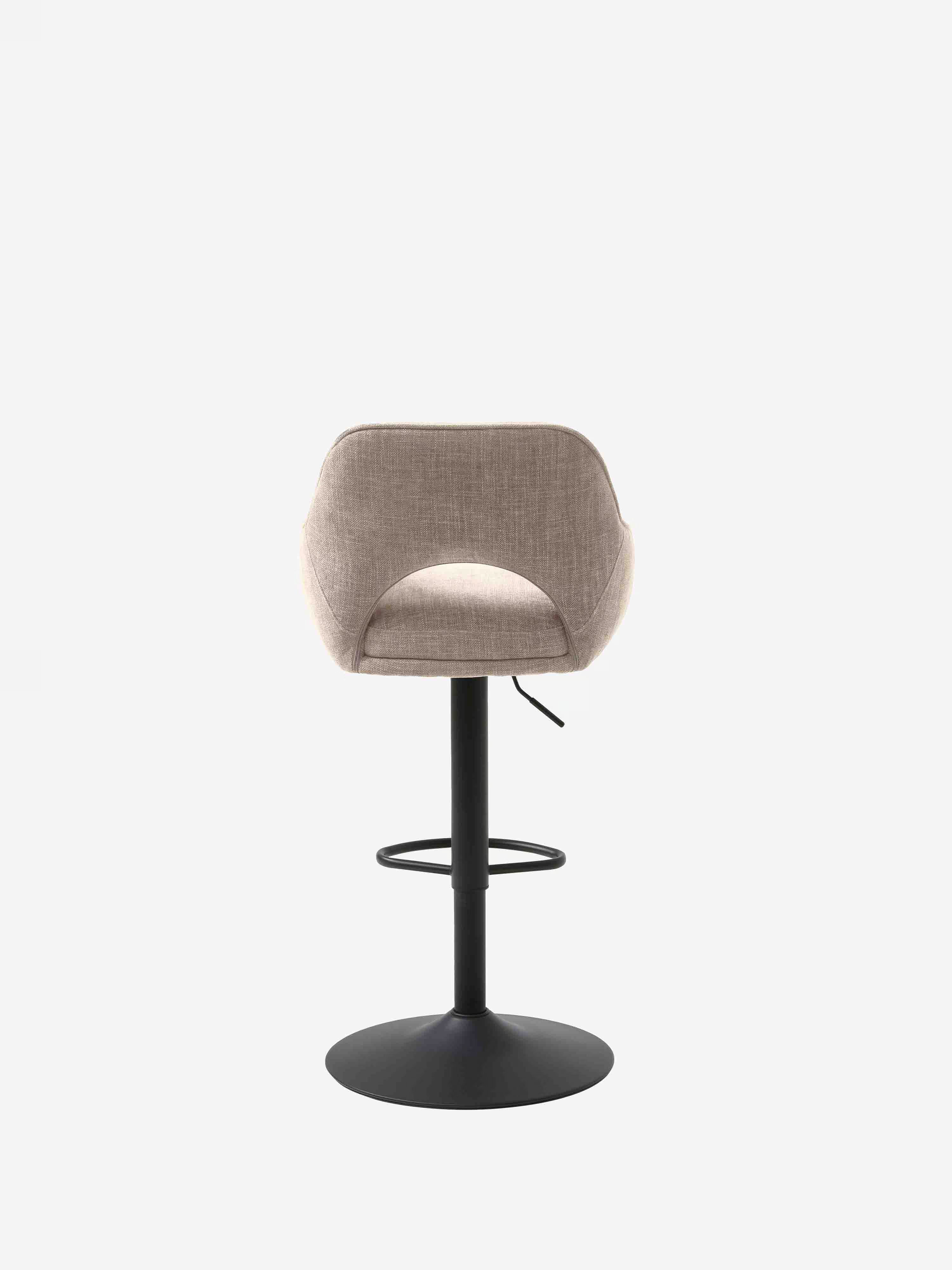 Cowley höhenverstellbarer und drehbarer Hocker aus cremefarbenem Stoff und schwarzem Metall | modernes Design
