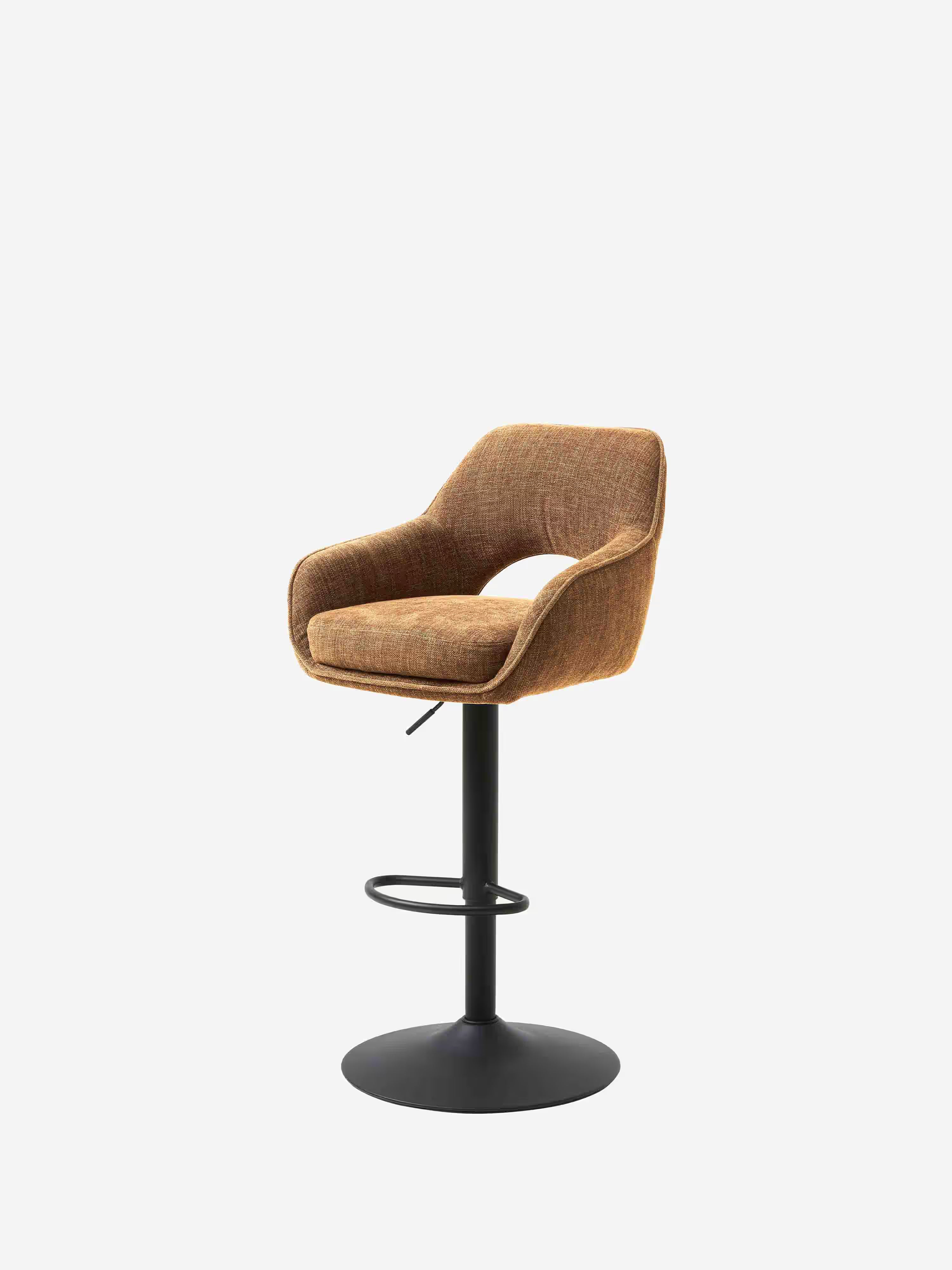 Cowley tabouret réglable et pivotant en tissu rouille et métal noir | Design moderne