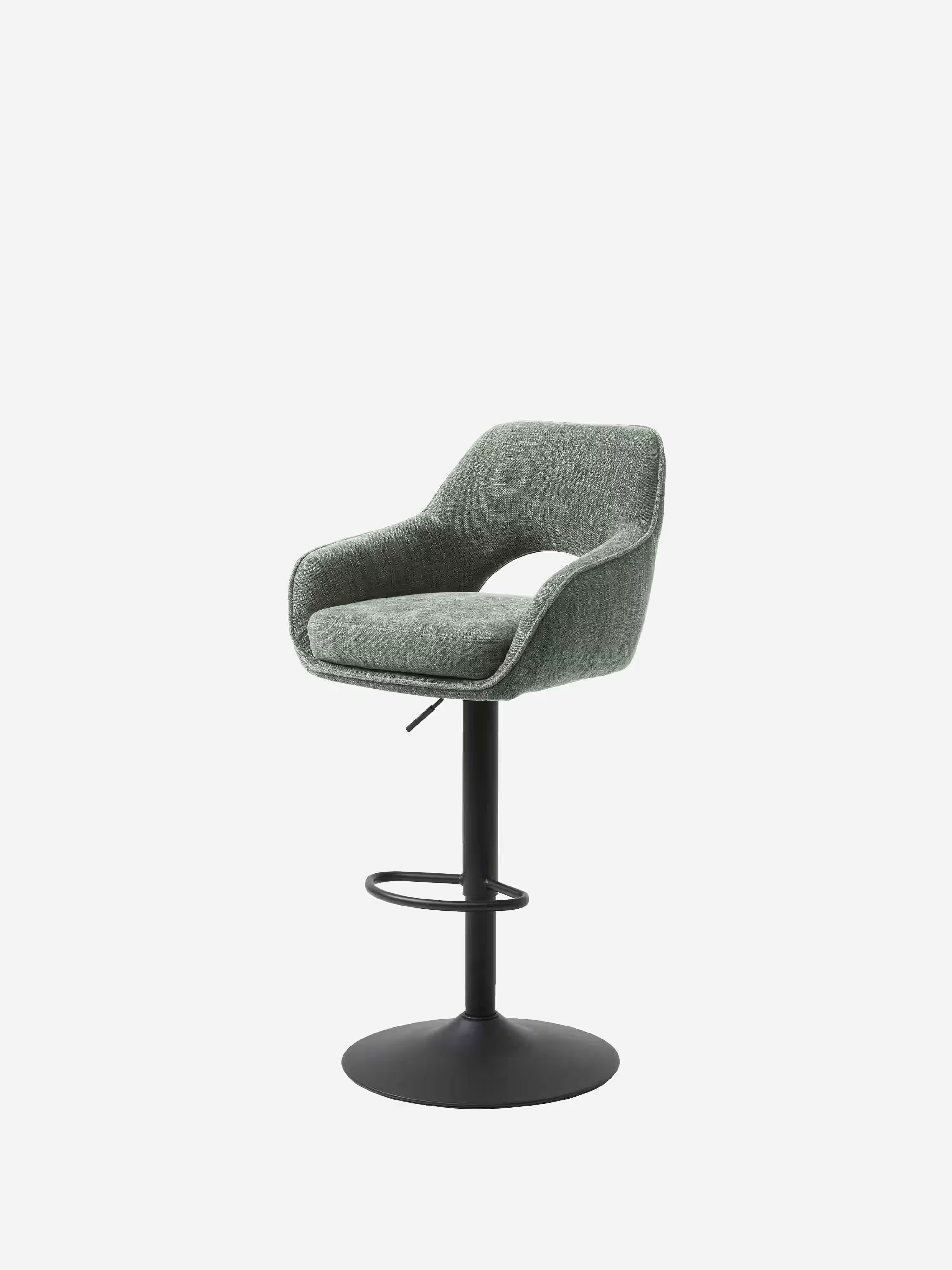 Cowley verstellbarer und drehbarer Hocker aus grünem Stoff und schwarzem Metall | Modernes Design