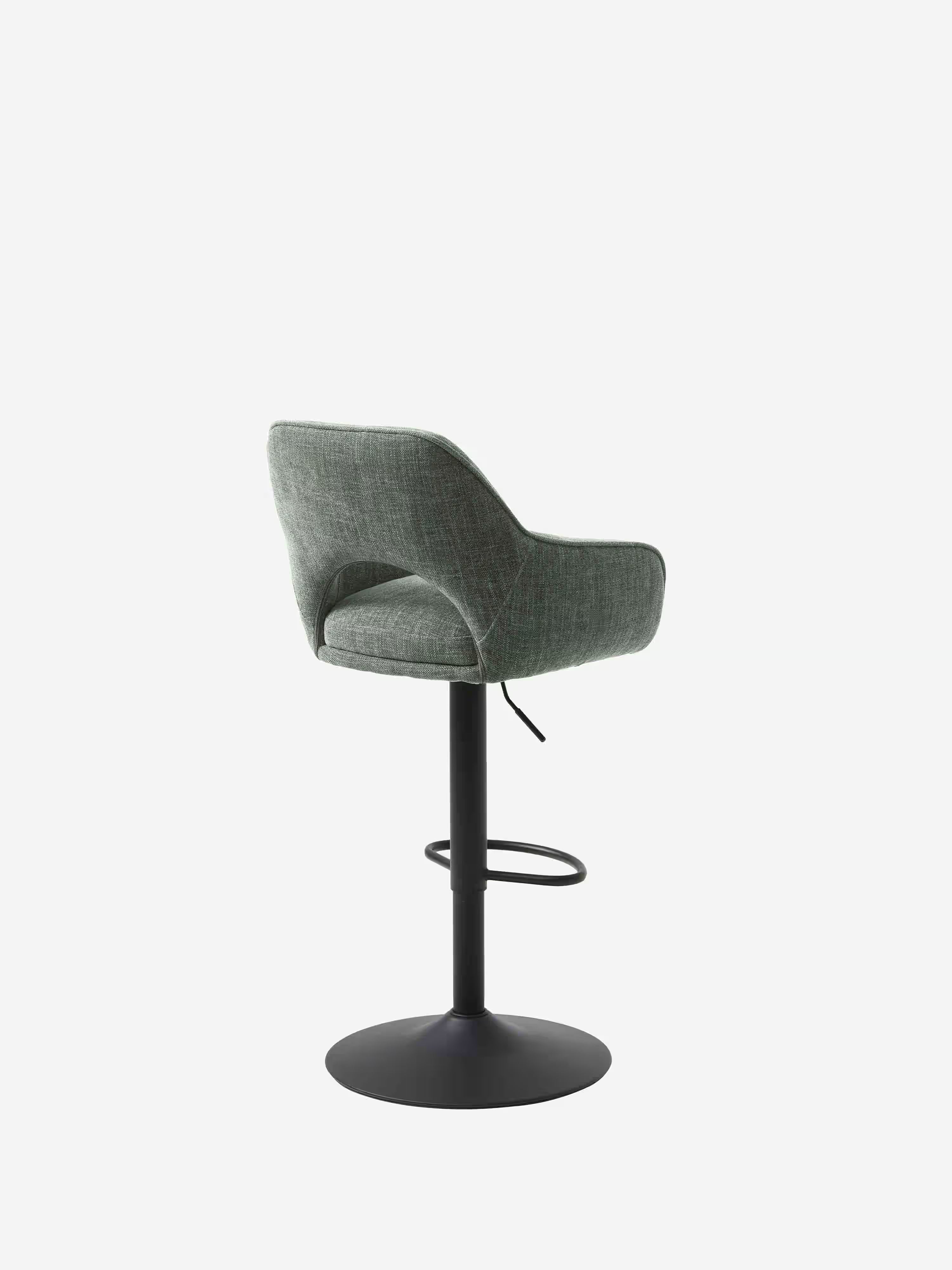 Cowley verstellbarer und drehbarer Hocker aus grünem Stoff und schwarzem Metall | Modernes Design