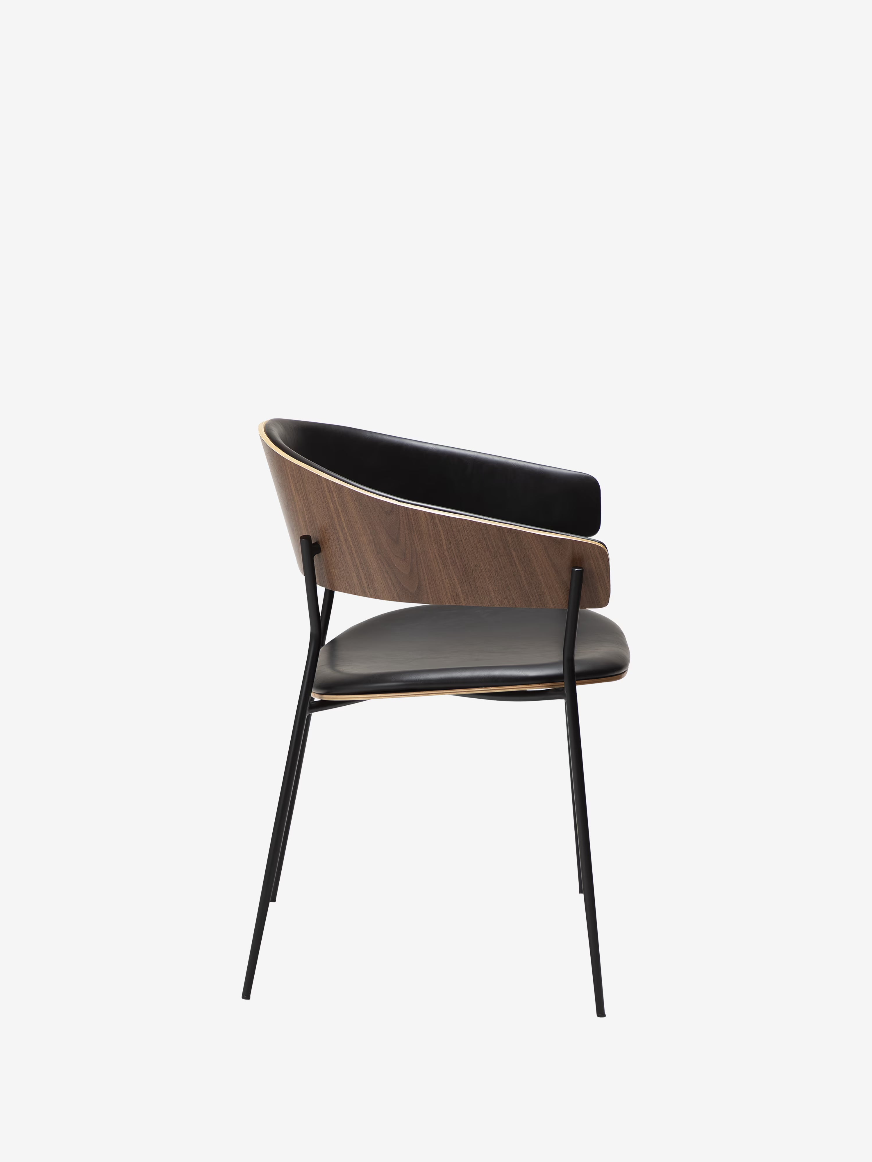Crib Chaise en cuir synthétique et bois plaqué - style mid-century avec pieds en métal