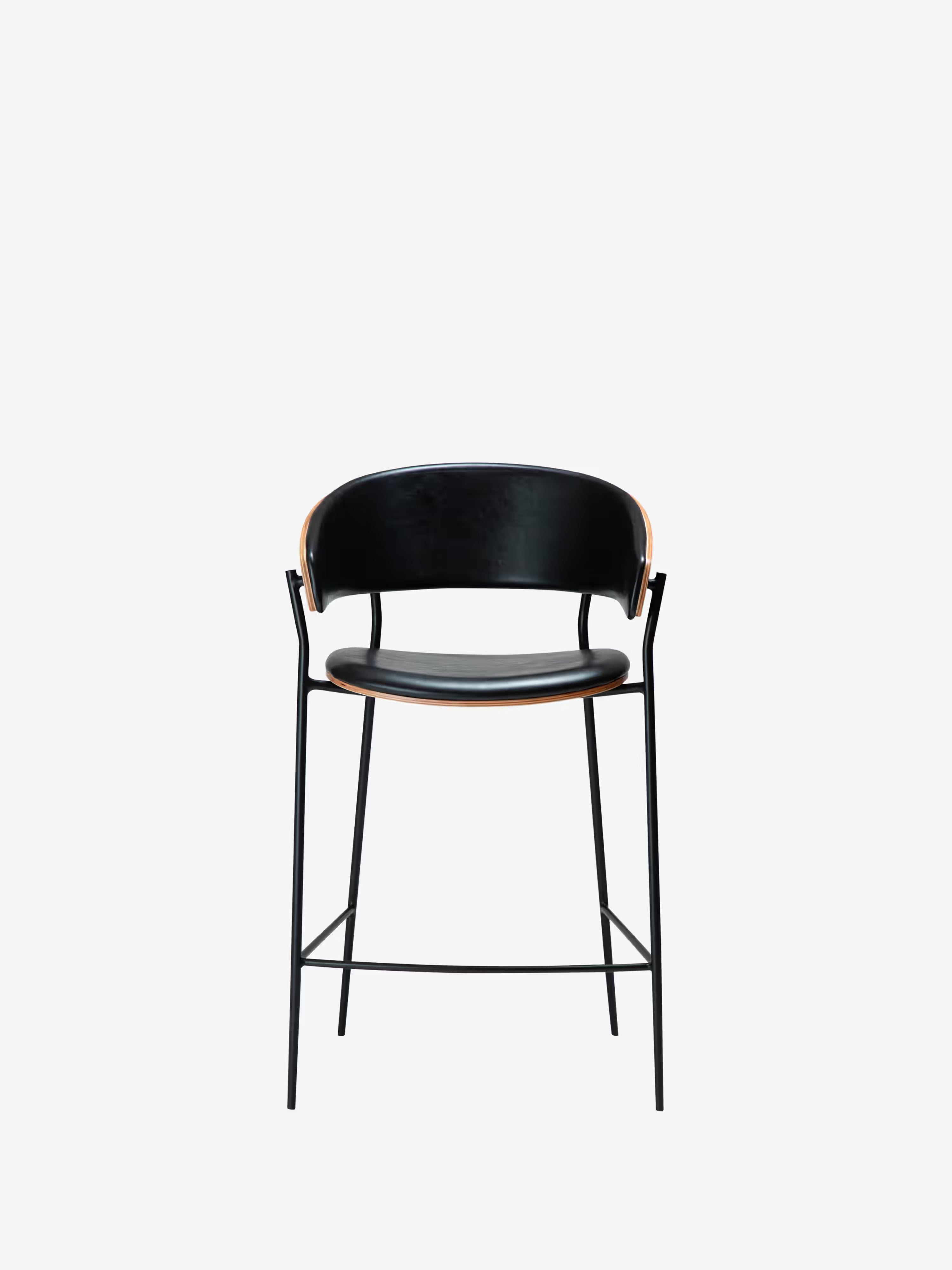 Crib Tabouret en cuir synthétique et bois - pieds en métal pour style mid-century années 50