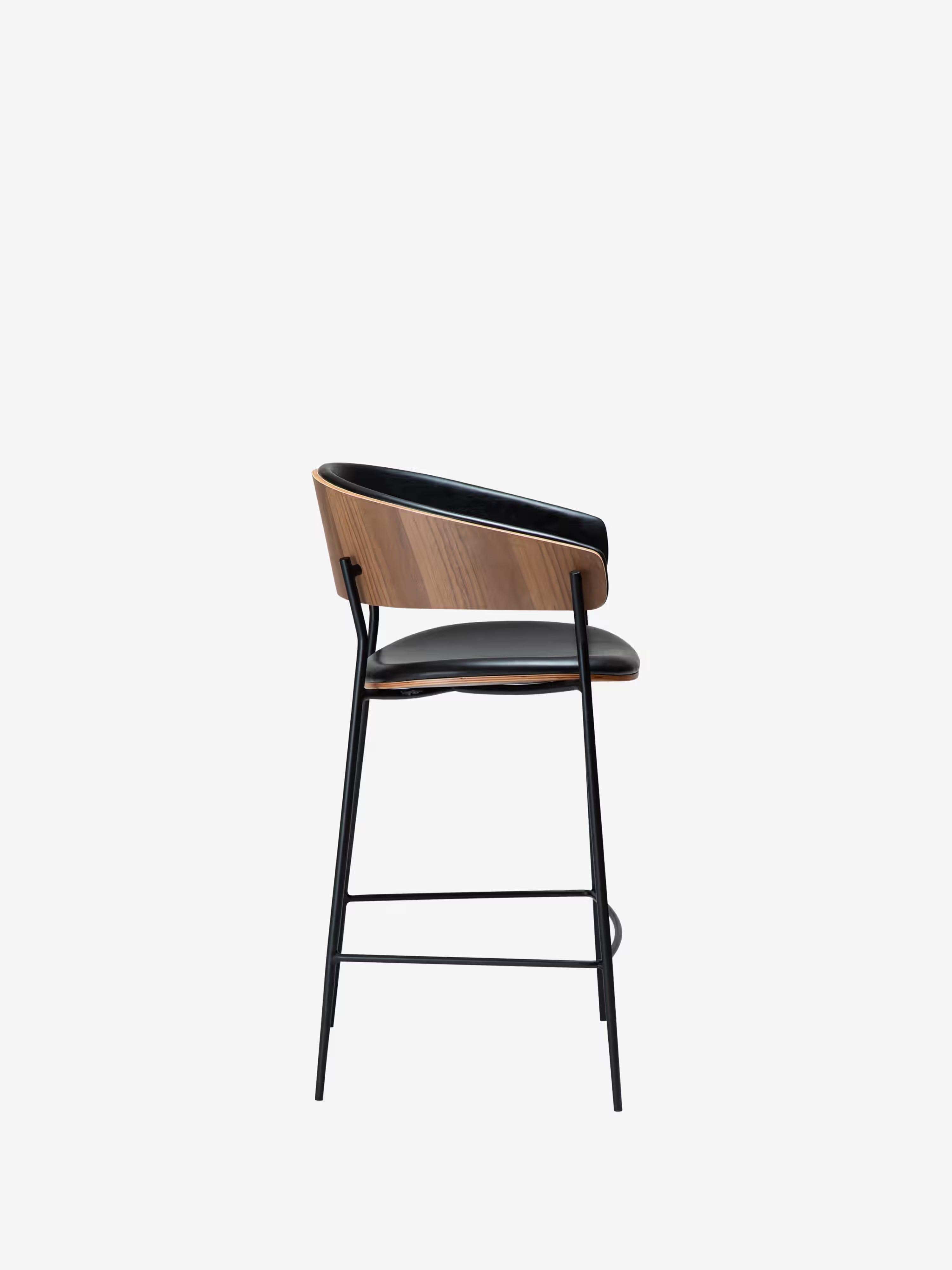 Crib Tabouret en cuir synthétique et bois - pieds en métal pour style mid-century années 50