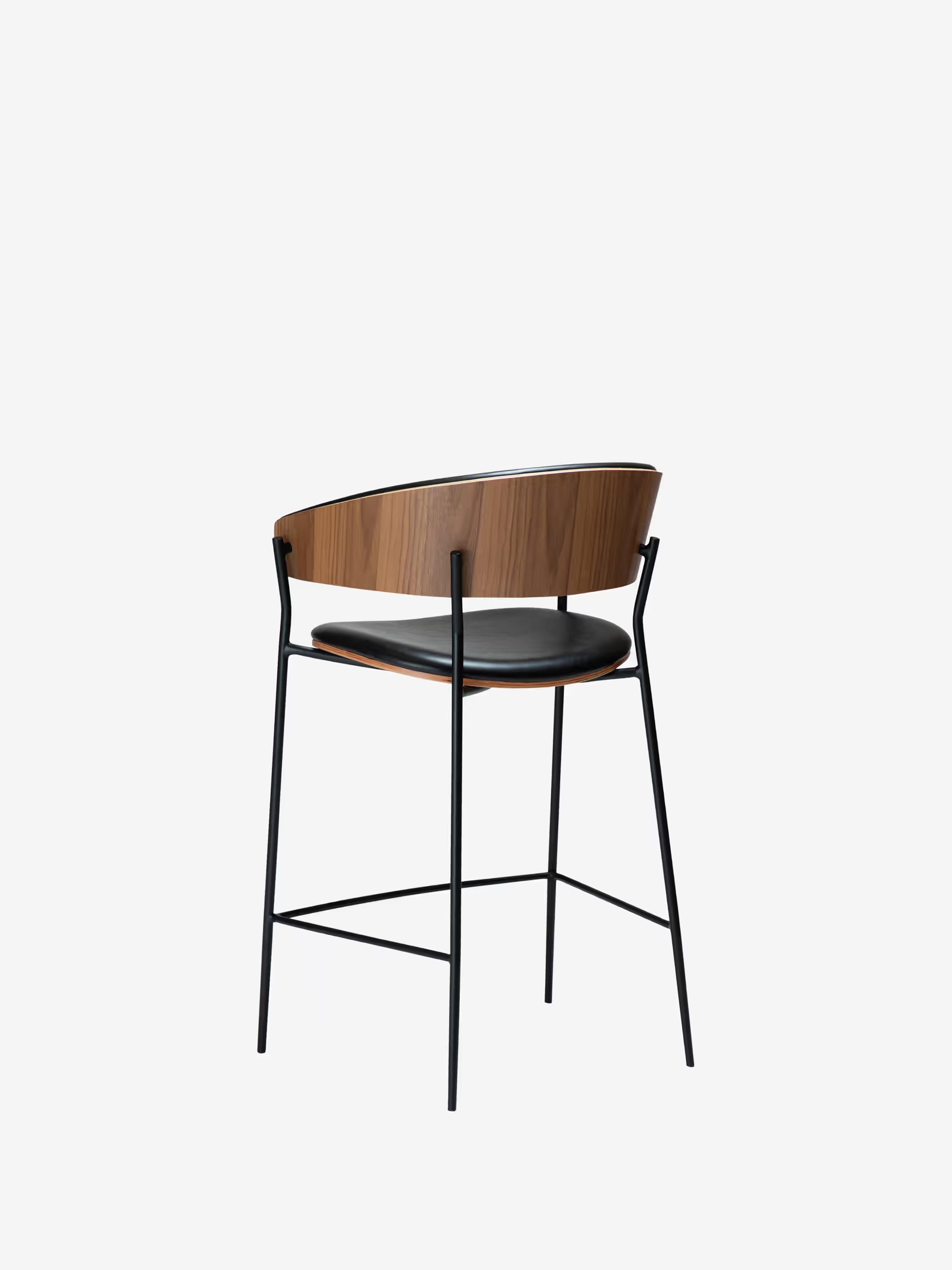 Crib Tabouret en cuir synthétique et bois - pieds en métal pour style mid-century années 50