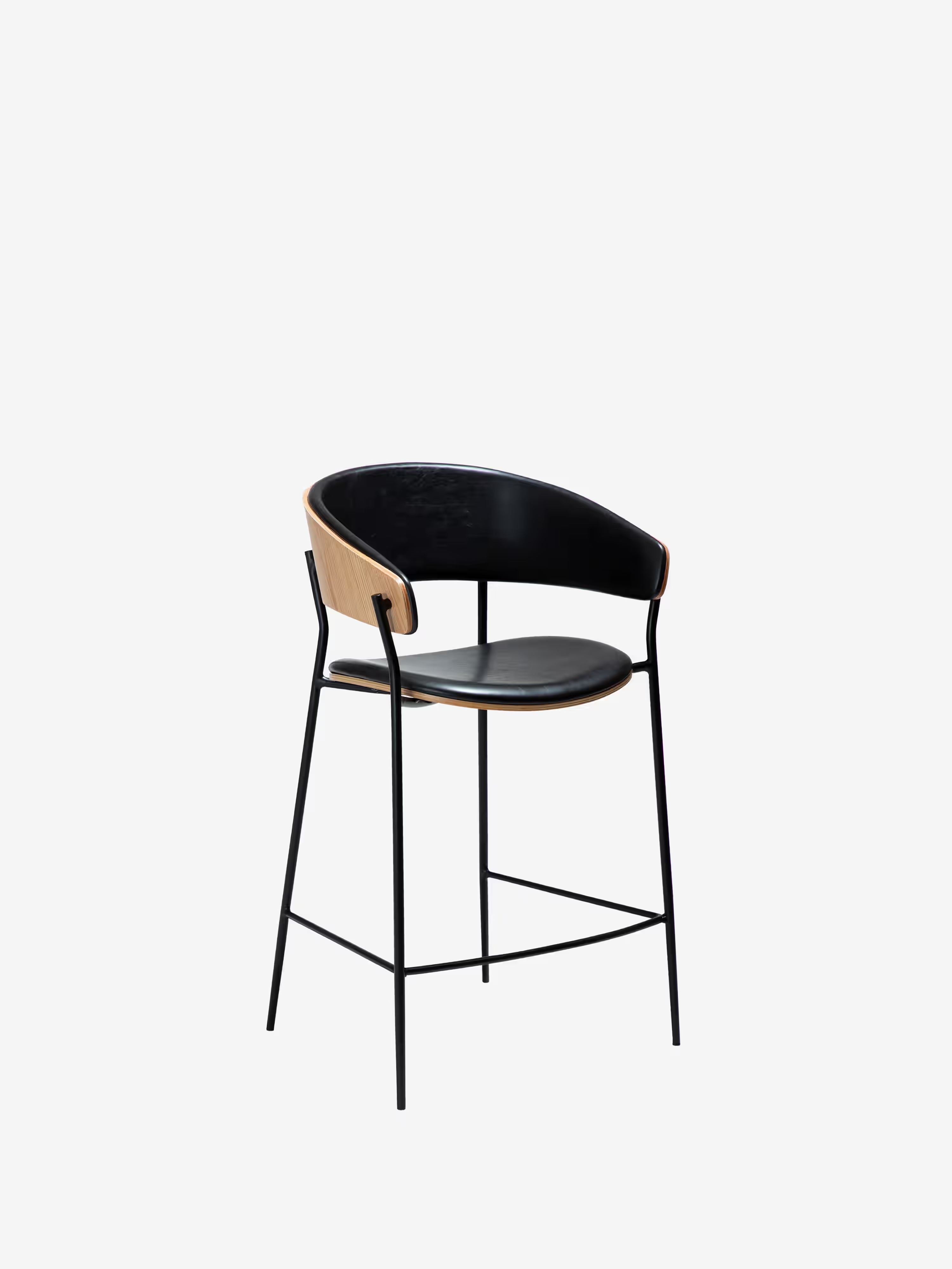 Crib Tabouret en cuir synthétique et bois - pieds en métal pour style mid-century années 50