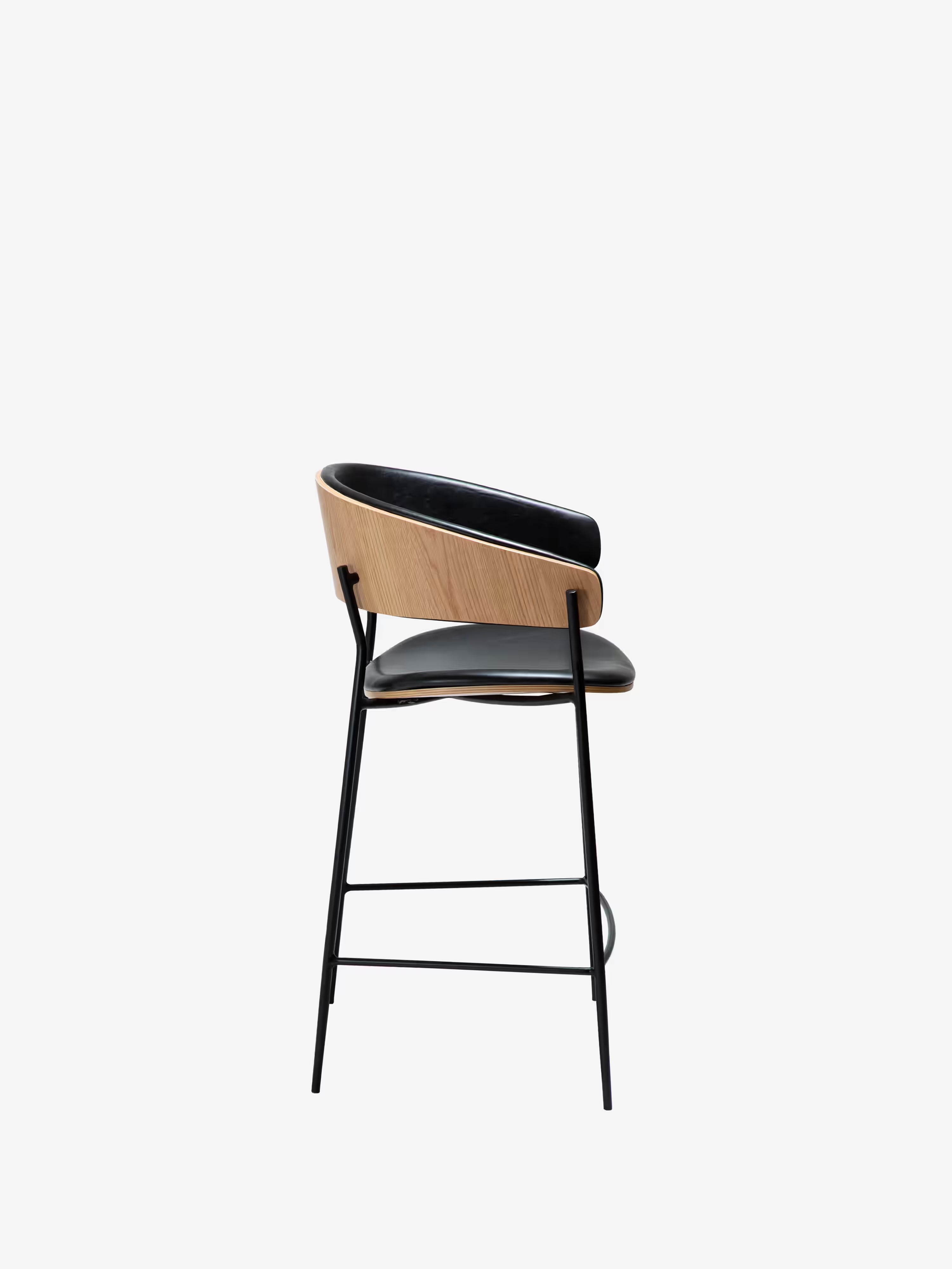 Crib Tabouret en cuir synthétique et bois - pieds en métal pour style mid-century années 50