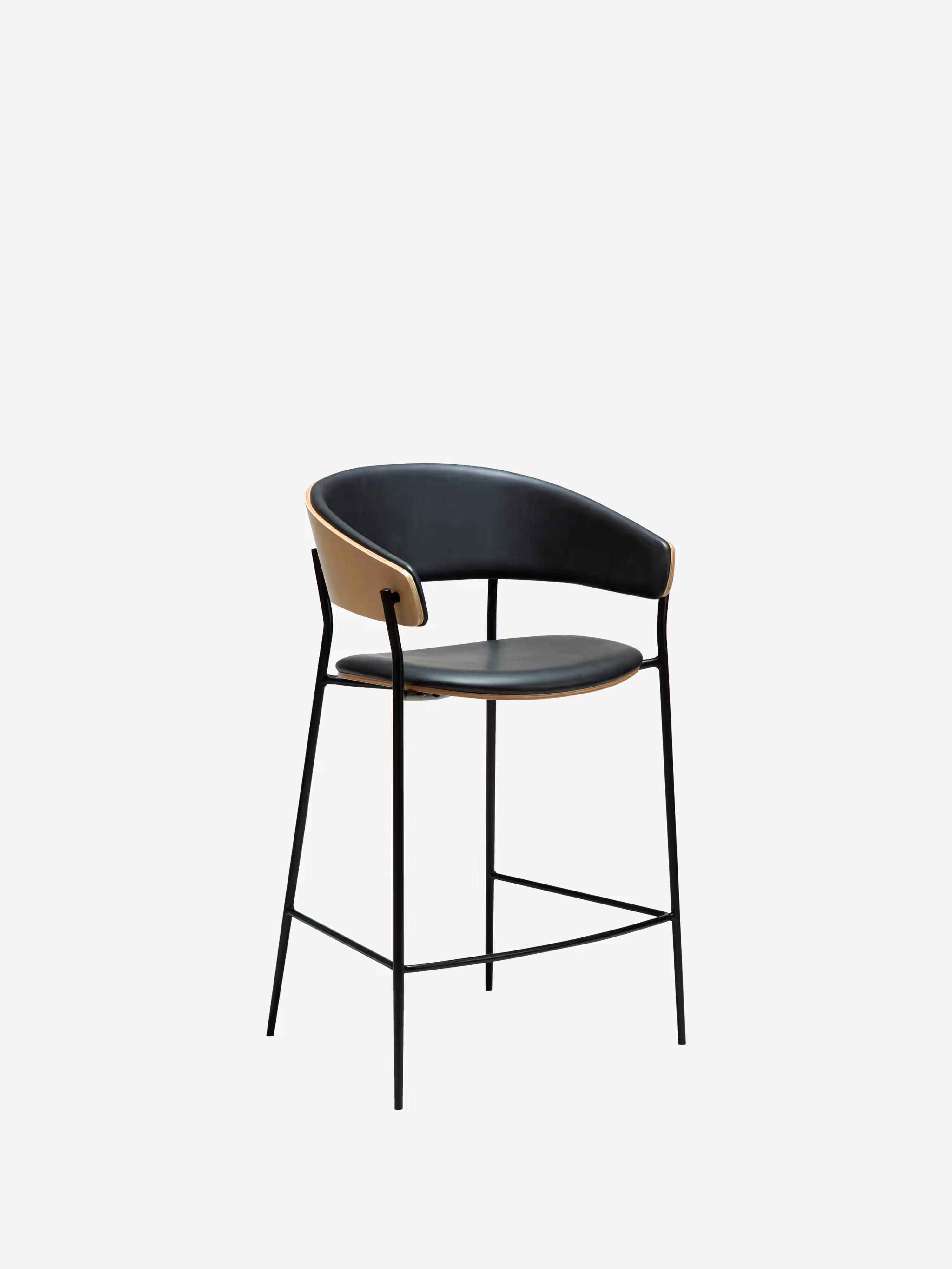 Crib Tabouret en cuir synthétique et bois - pieds en métal pour style mid-century années 50