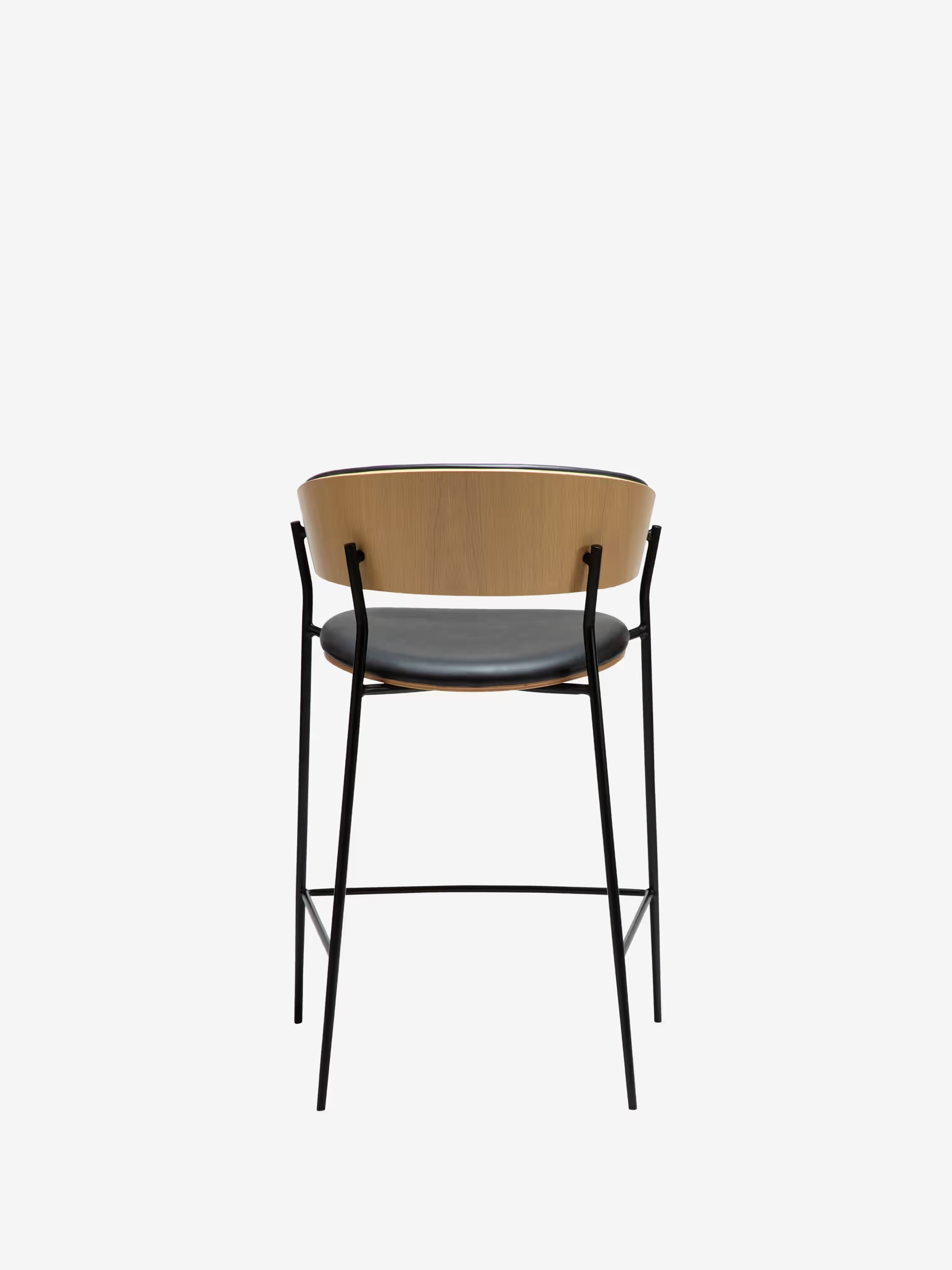 Crib Tabouret en cuir synthétique et bois - pieds en métal pour style mid-century années 50