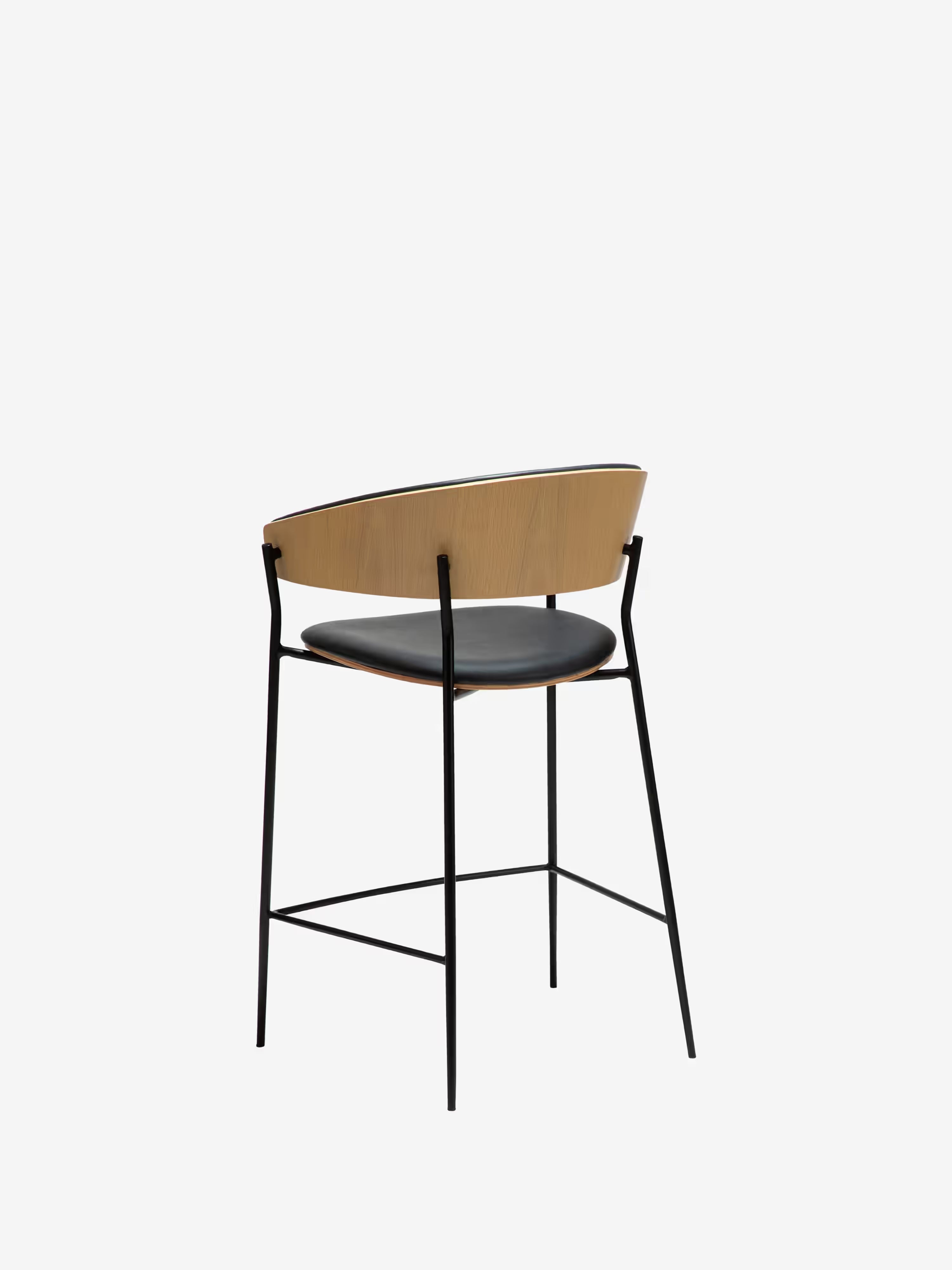 Crib Tabouret en cuir synthétique et bois - pieds en métal pour style mid-century années 50