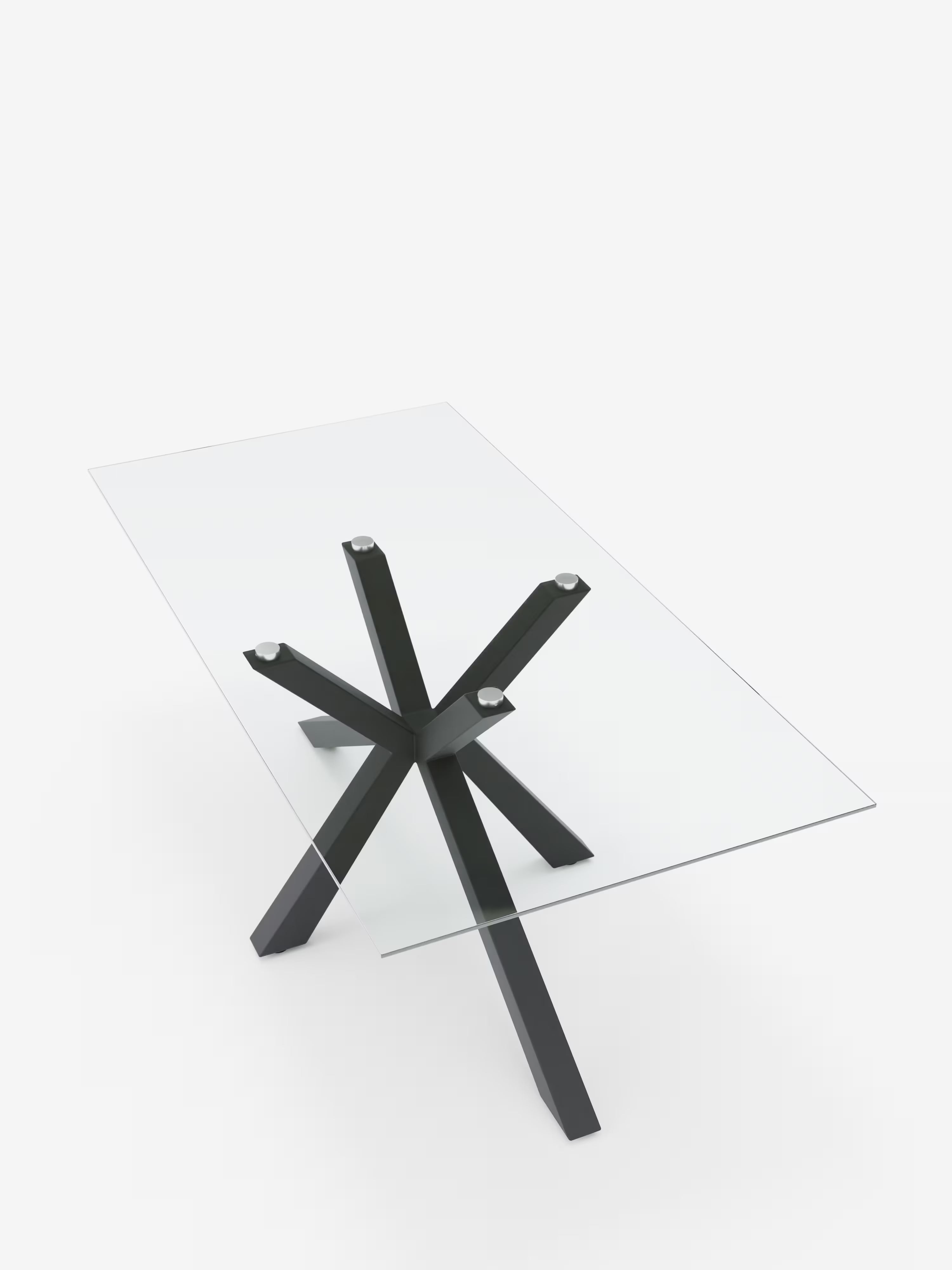 Dante Mesa fija con sobre de vidrio transparente – base de metal negro de 160 o 180 cm