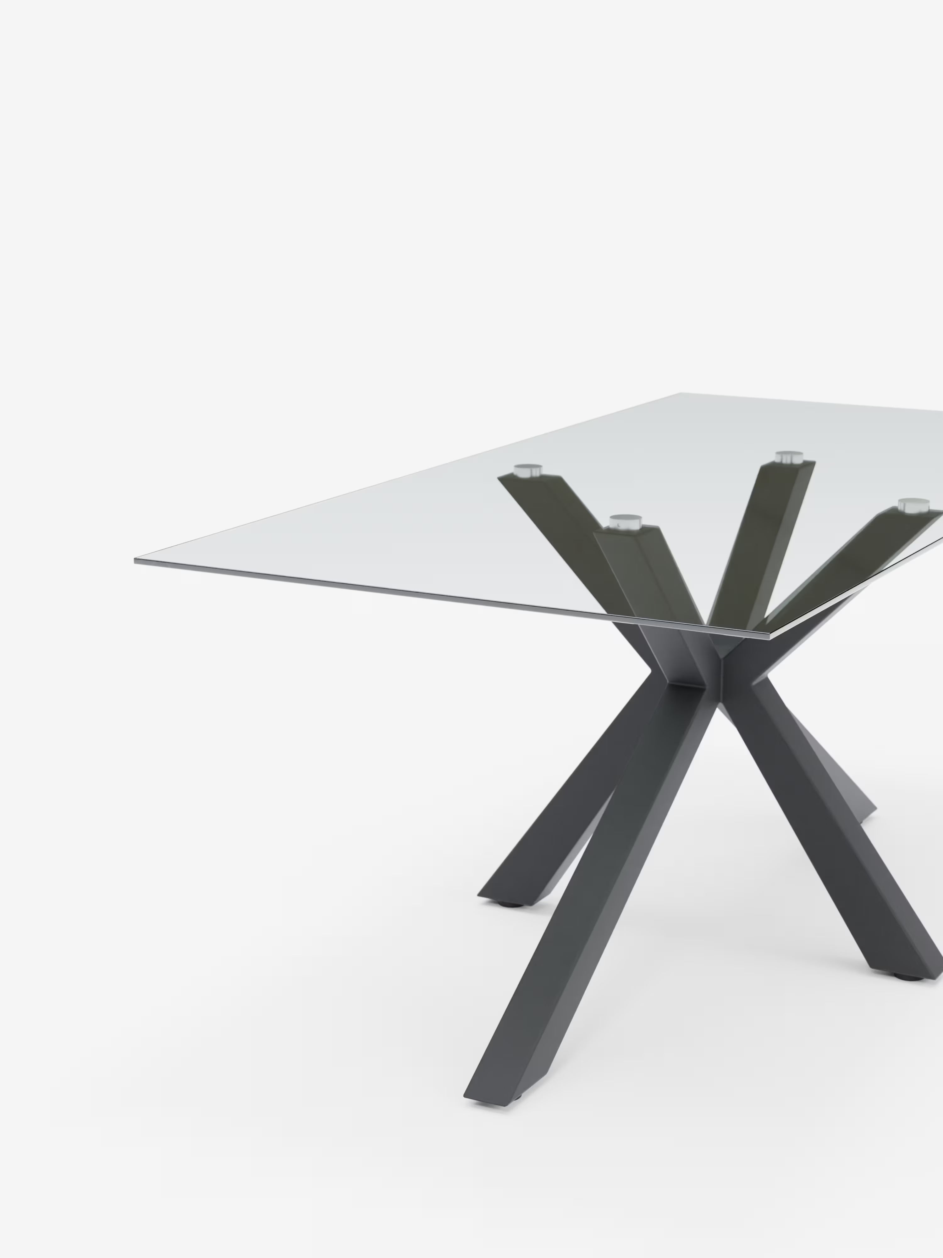 Dante Mesa fija con sobre de vidrio transparente – base de metal negro de 160 o 180 cm