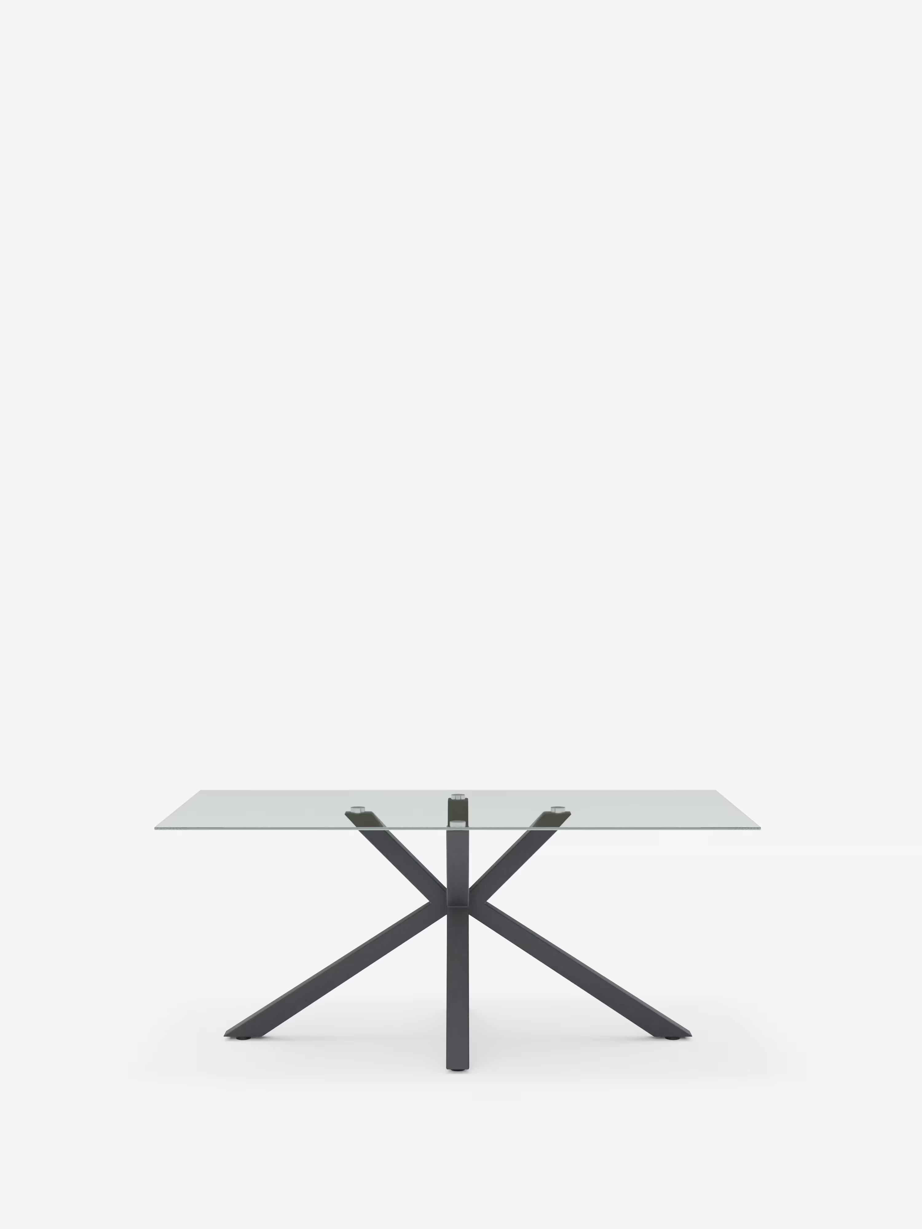 Dante Mesa fija con sobre de vidrio transparente – base de metal negro de 160 o 180 cm