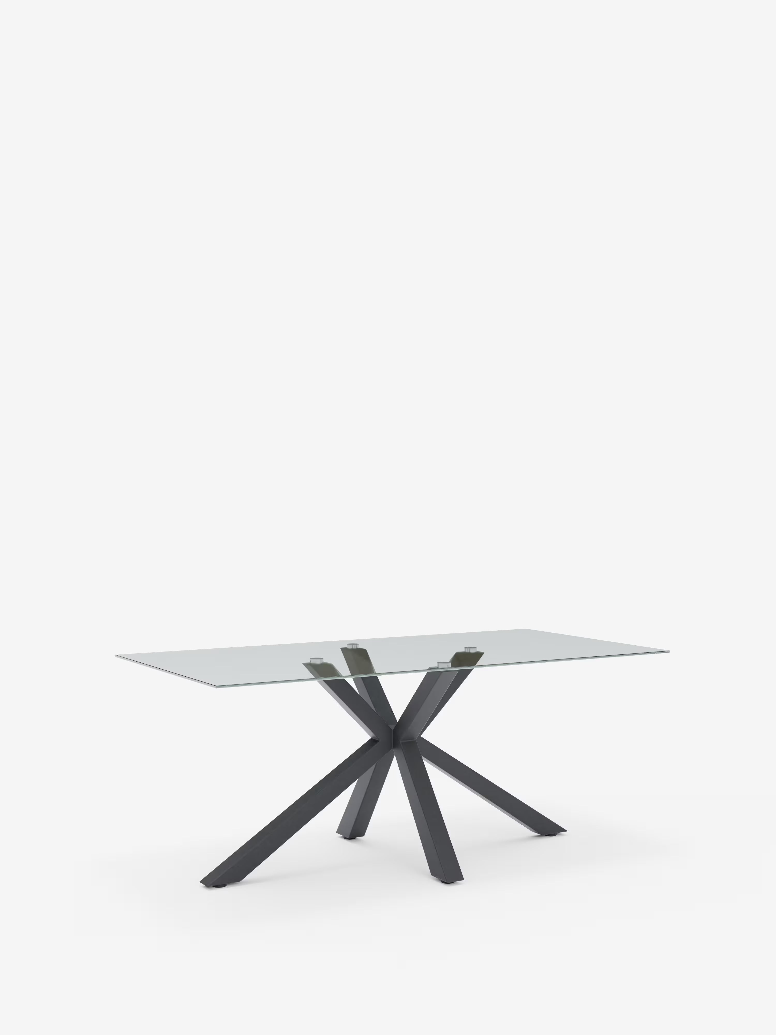 Dante Mesa fija con sobre de vidrio transparente – base de metal negro de 160 o 180 cm