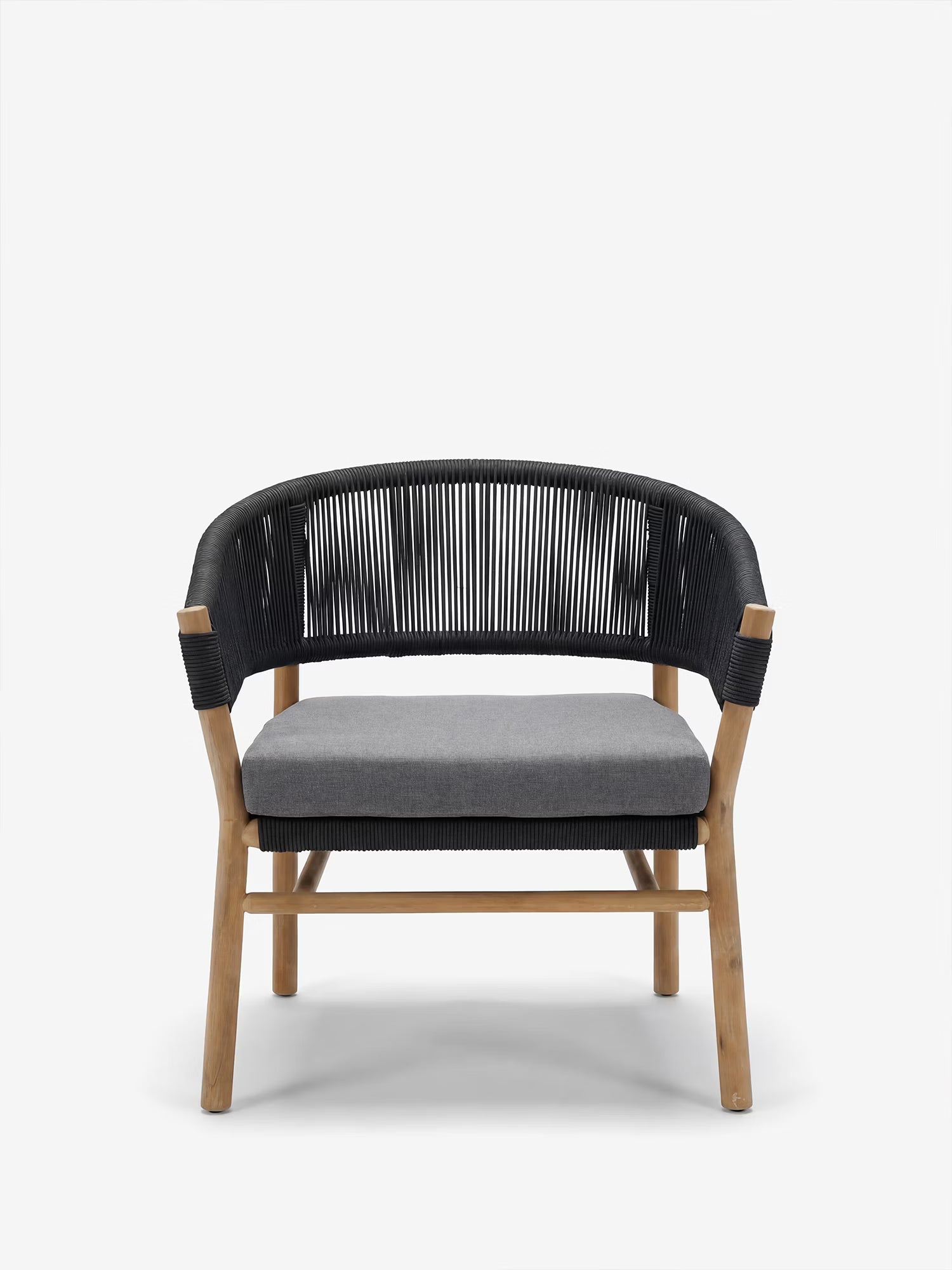 Kaia Sillón de exterior de acacia con cuerda trenzada y cojín antracita