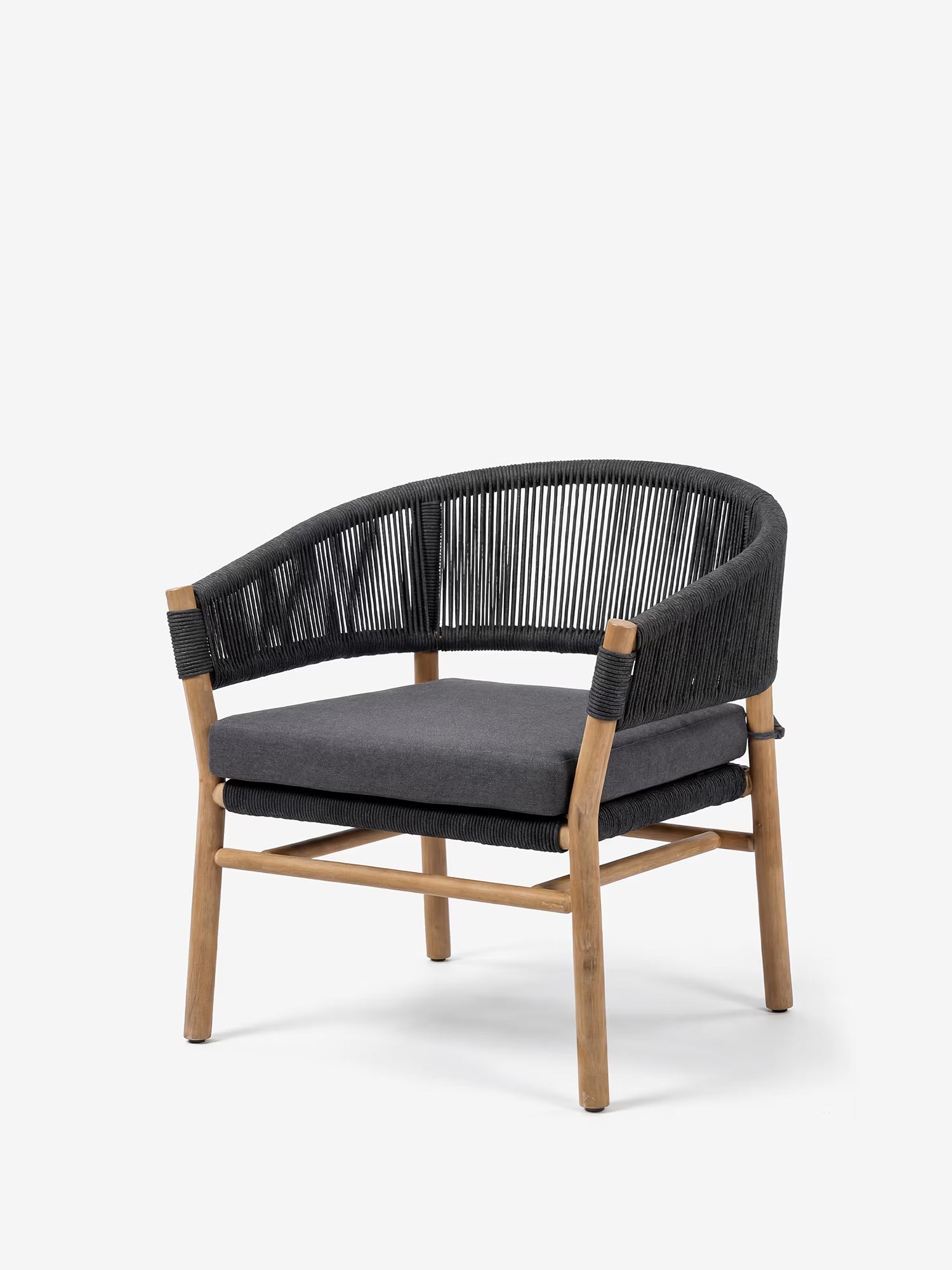 Kaia Sillón de exterior de acacia con cuerda trenzada y cojín antracita