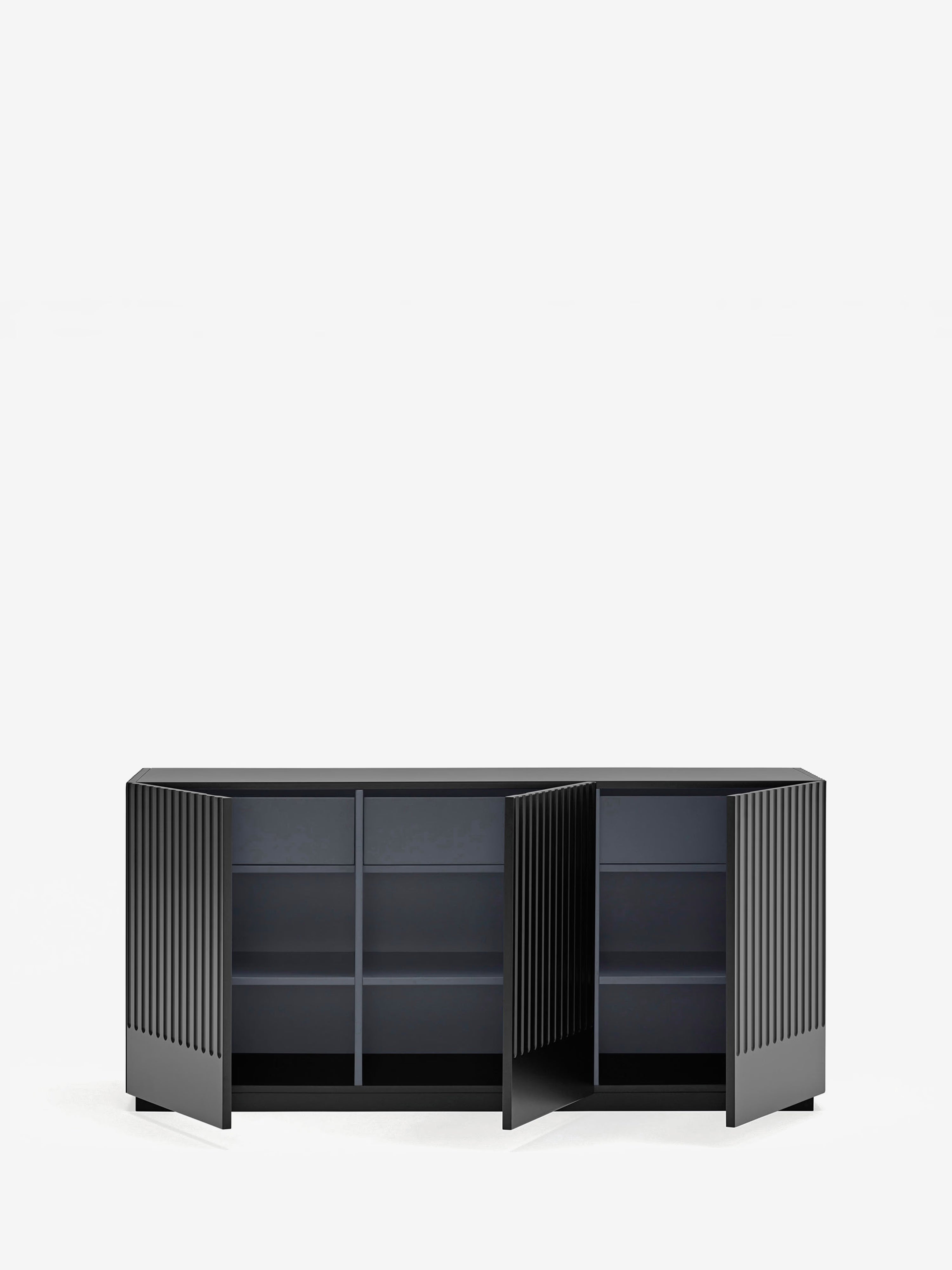 Doric aparador bajo en MDF negro - aparador de 3 puertas 148 x 70 cm