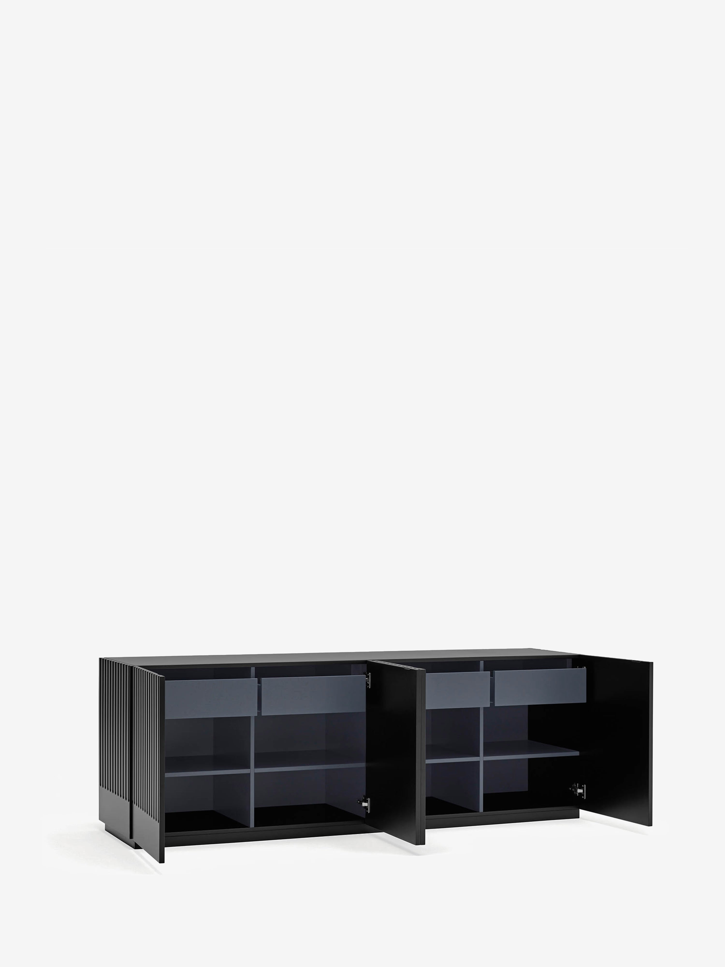 Doric aparador bajo MDF negro- aparador de 4 puertas 198 x 70 cm