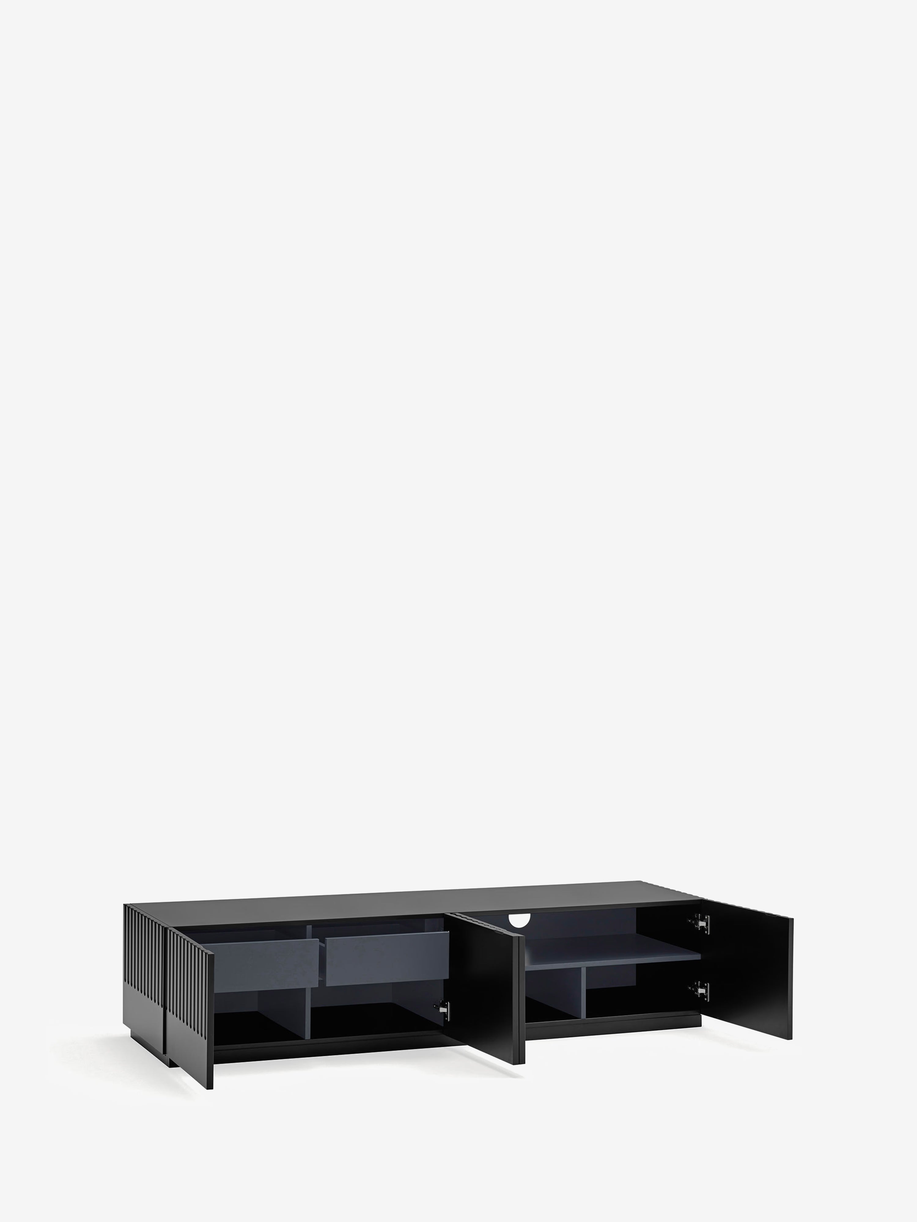 Doric mueble de TV minimalista de 4 puertas y 2 cajones en MDF negro 182 x42 cm