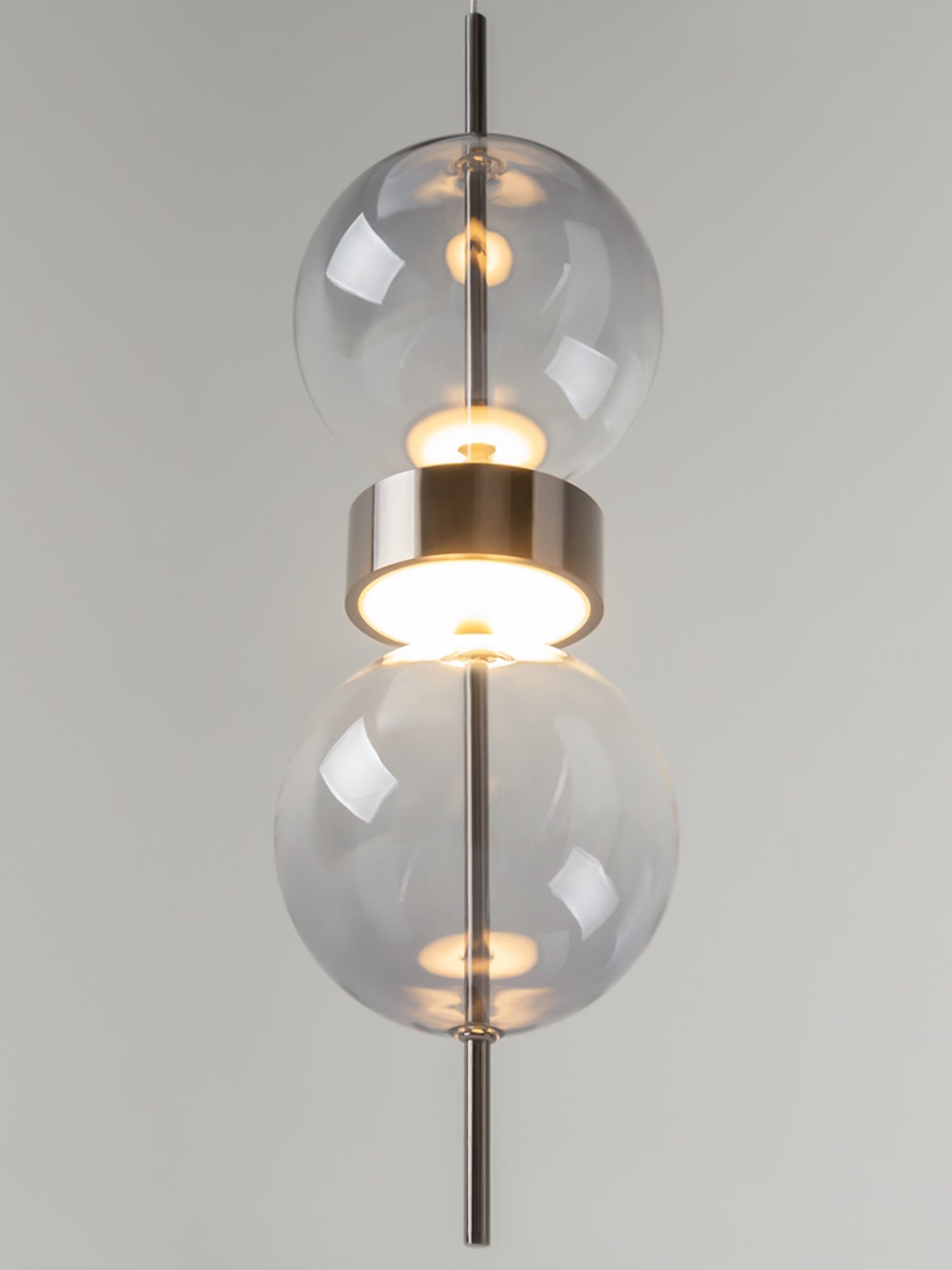 Double Moon Lámpara colgante de diseño en metal y vidrio con doble esfera luminosa Ø12 cm