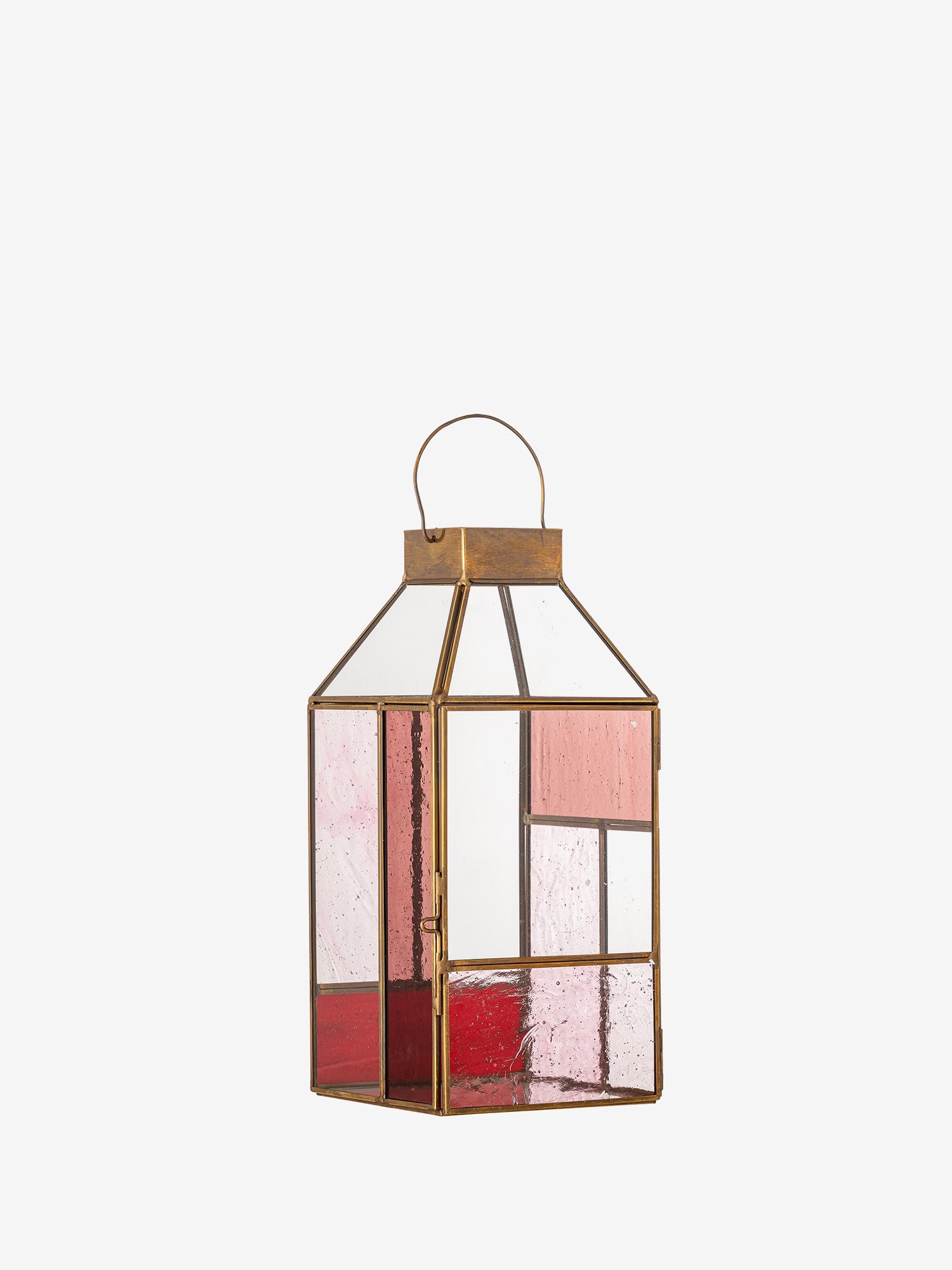 Drew dekorative Laterne aus rosa Glas mit Gestell aus Messingmetall