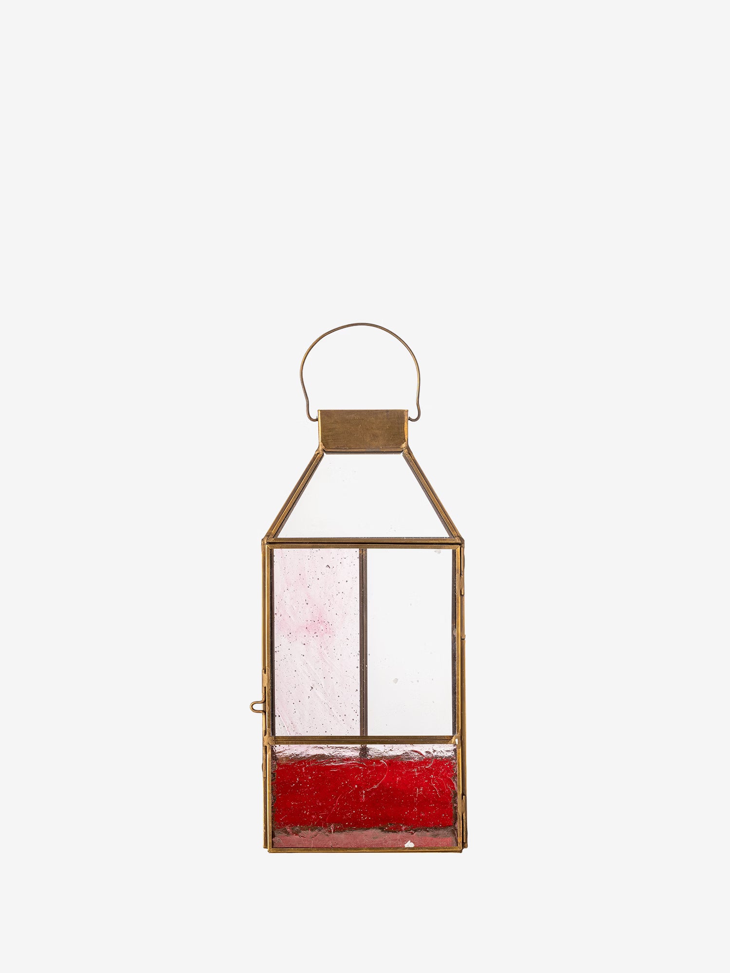 Drew dekorative Laterne aus rosa Glas mit Gestell aus Messingmetall