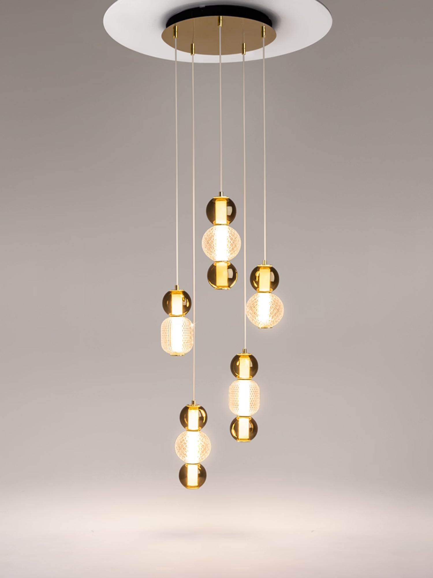 Drop Lampada a sospensione a 5 luci in vetro effetto goccia con finitura oro