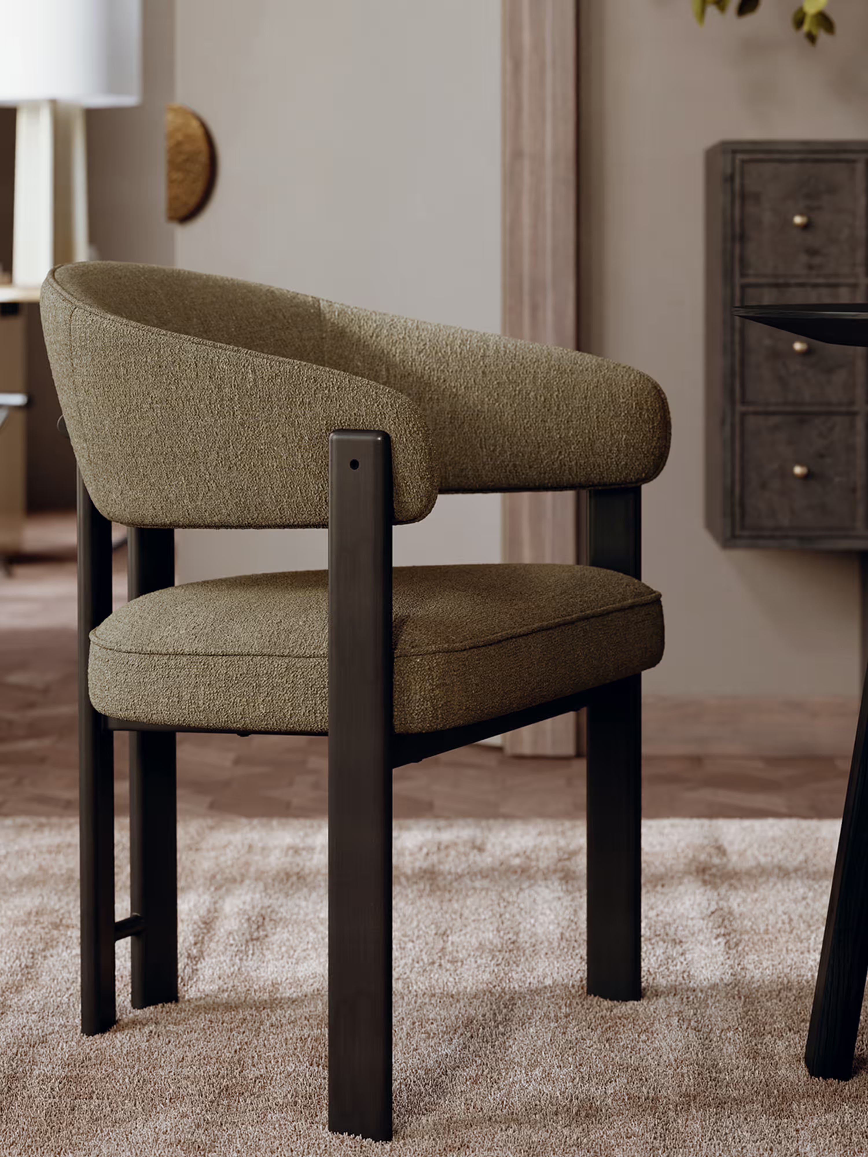 Duct Chaise avec accoudoirs élégante – design raffiné en tissu bouclé et structure en métal