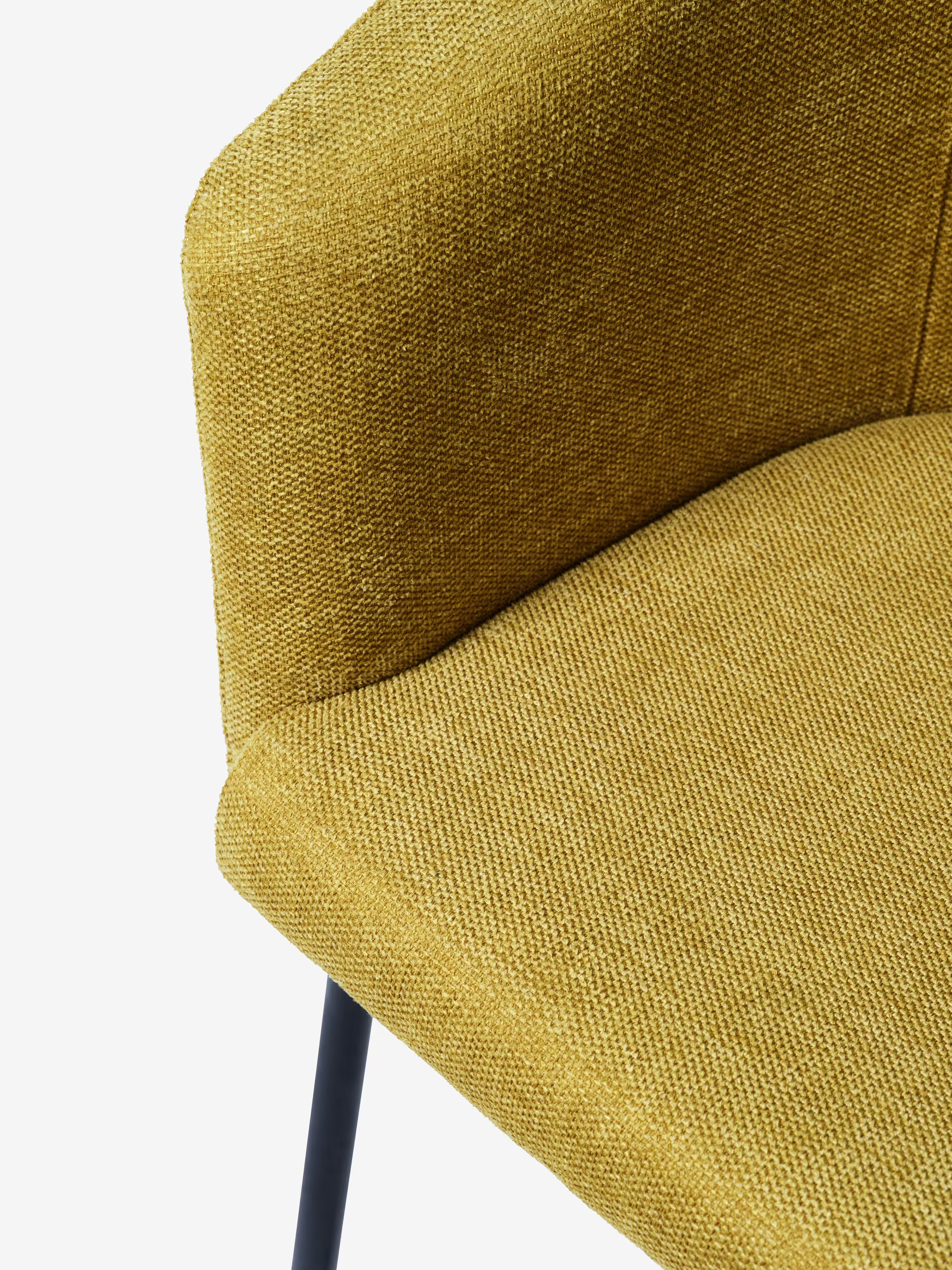 Easton Chaise rembourrée en tissu design enveloppant avec accoudoirs et pieds en métal noir