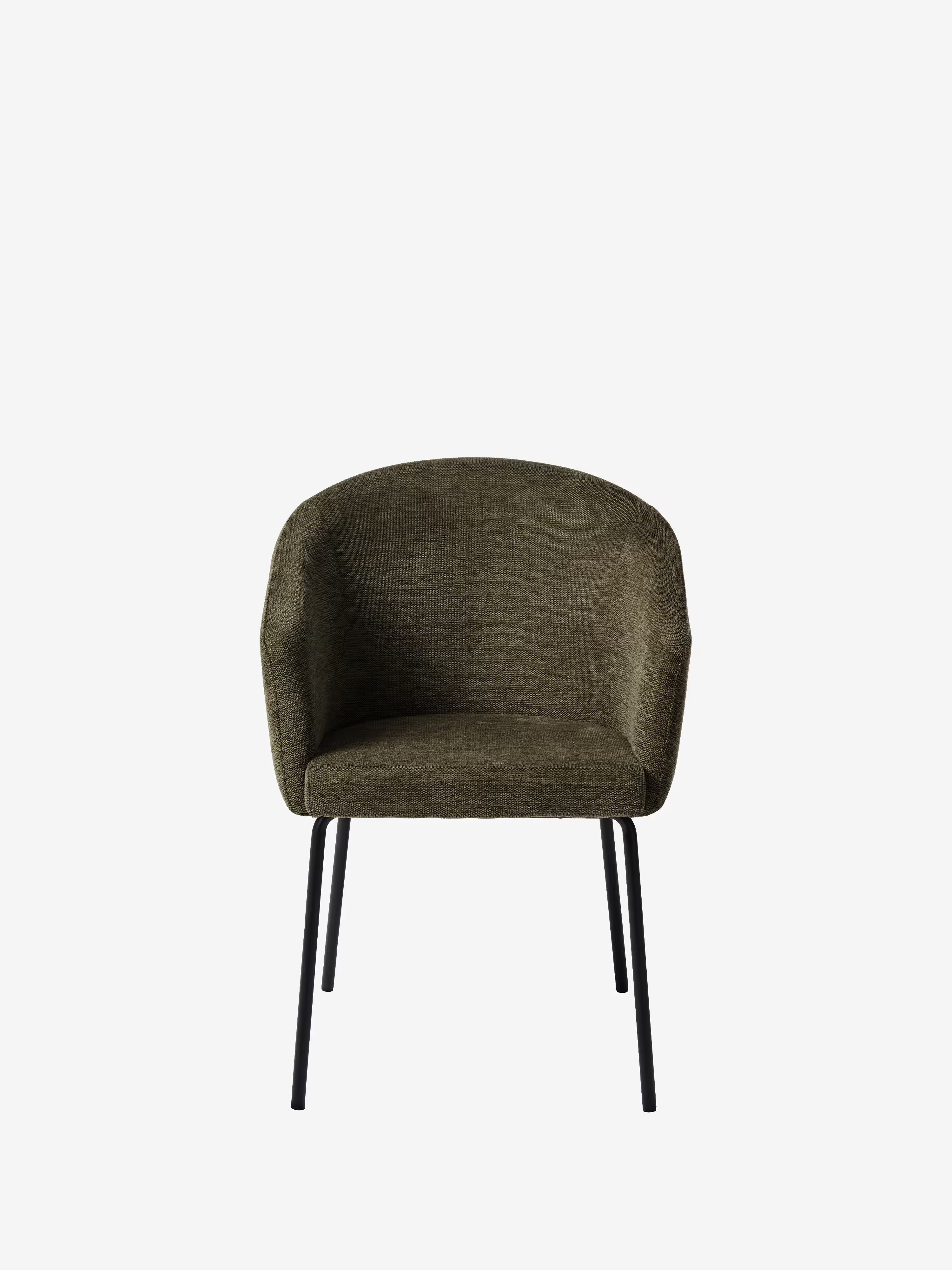 Easton Chaise rembourrée en tissu design enveloppant avec accoudoirs et pieds en métal noir