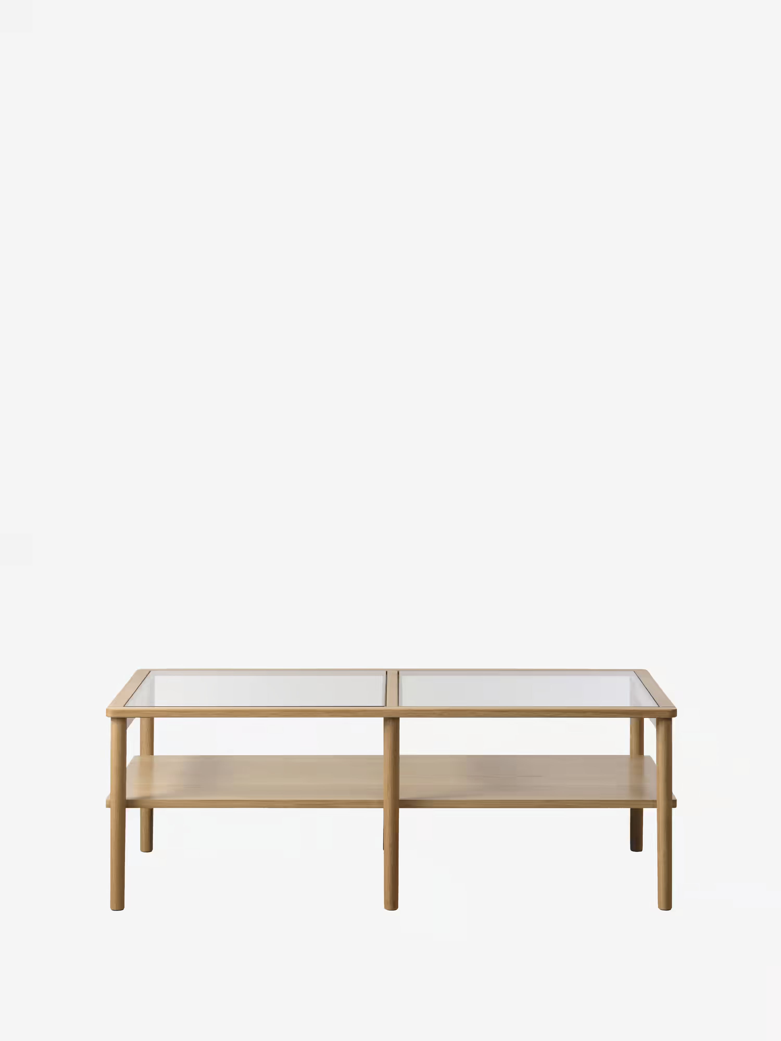Couchtisch Elba aus natürlichem Eichenholz mit Tischplatte aus gehärtetem Glas 120 × 60 cm