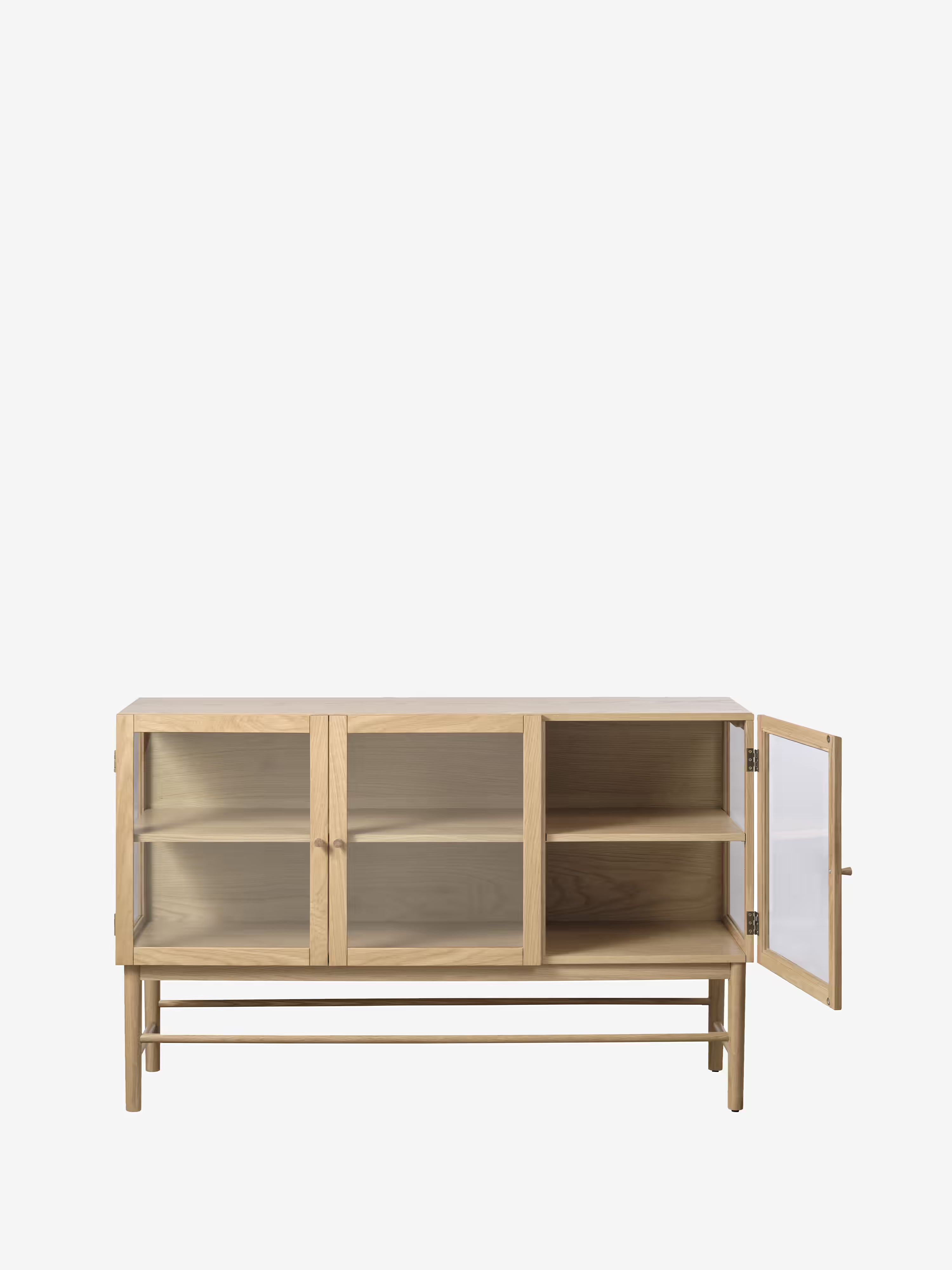 Elba aparador vitrina en roble natural con puertas de vidrio templado 140 x 88 cm