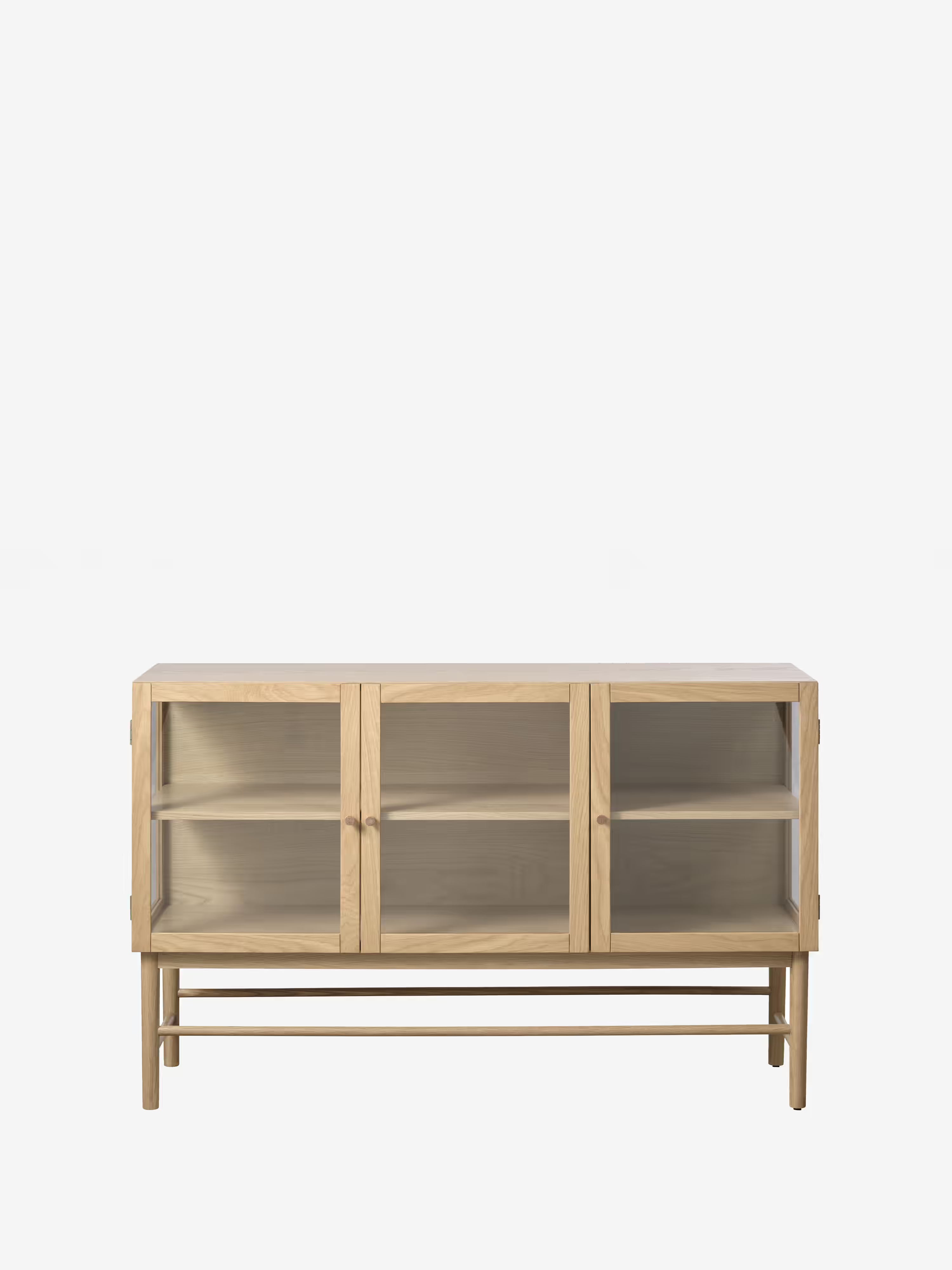 Elba aparador vitrina en roble natural con puertas de vidrio templado 140 x 88 cm