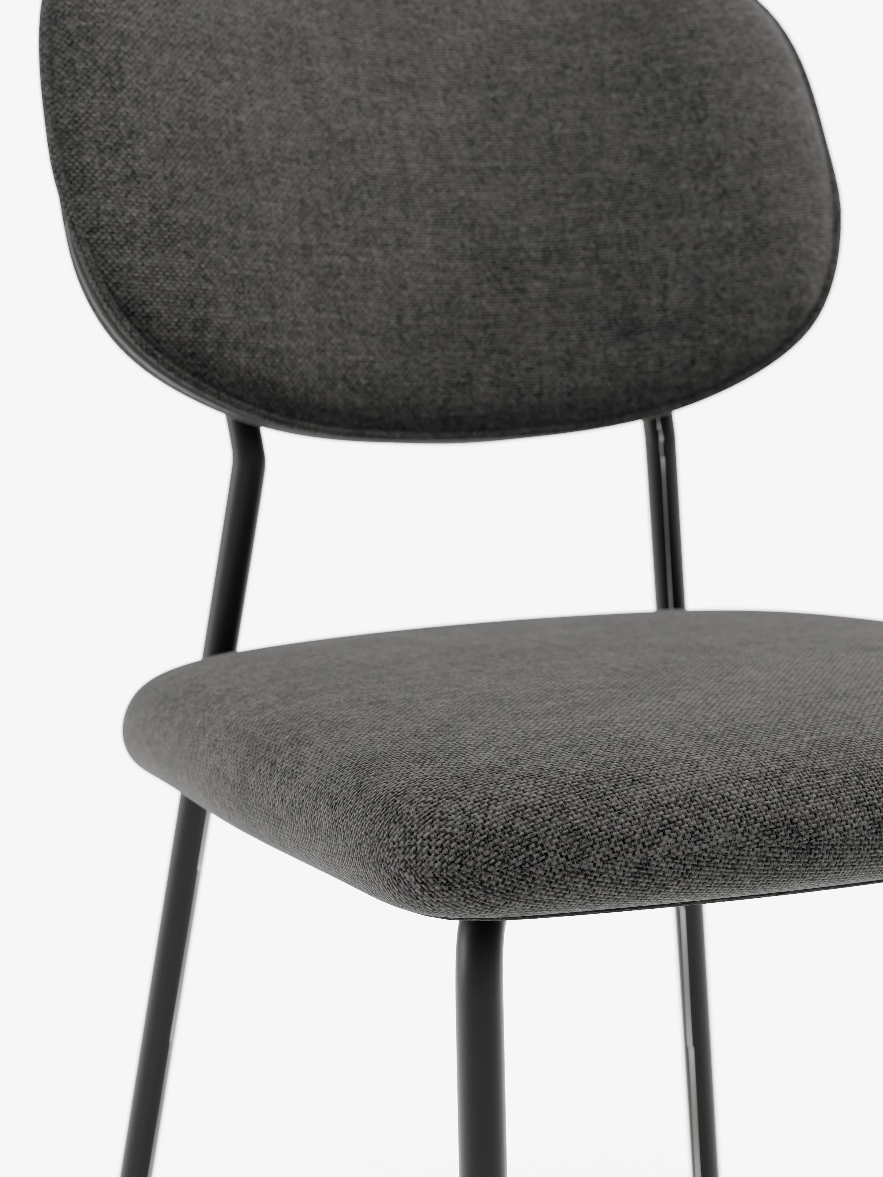 Ellis chaise en tissu gris foncé avec pieds en métal peint noir